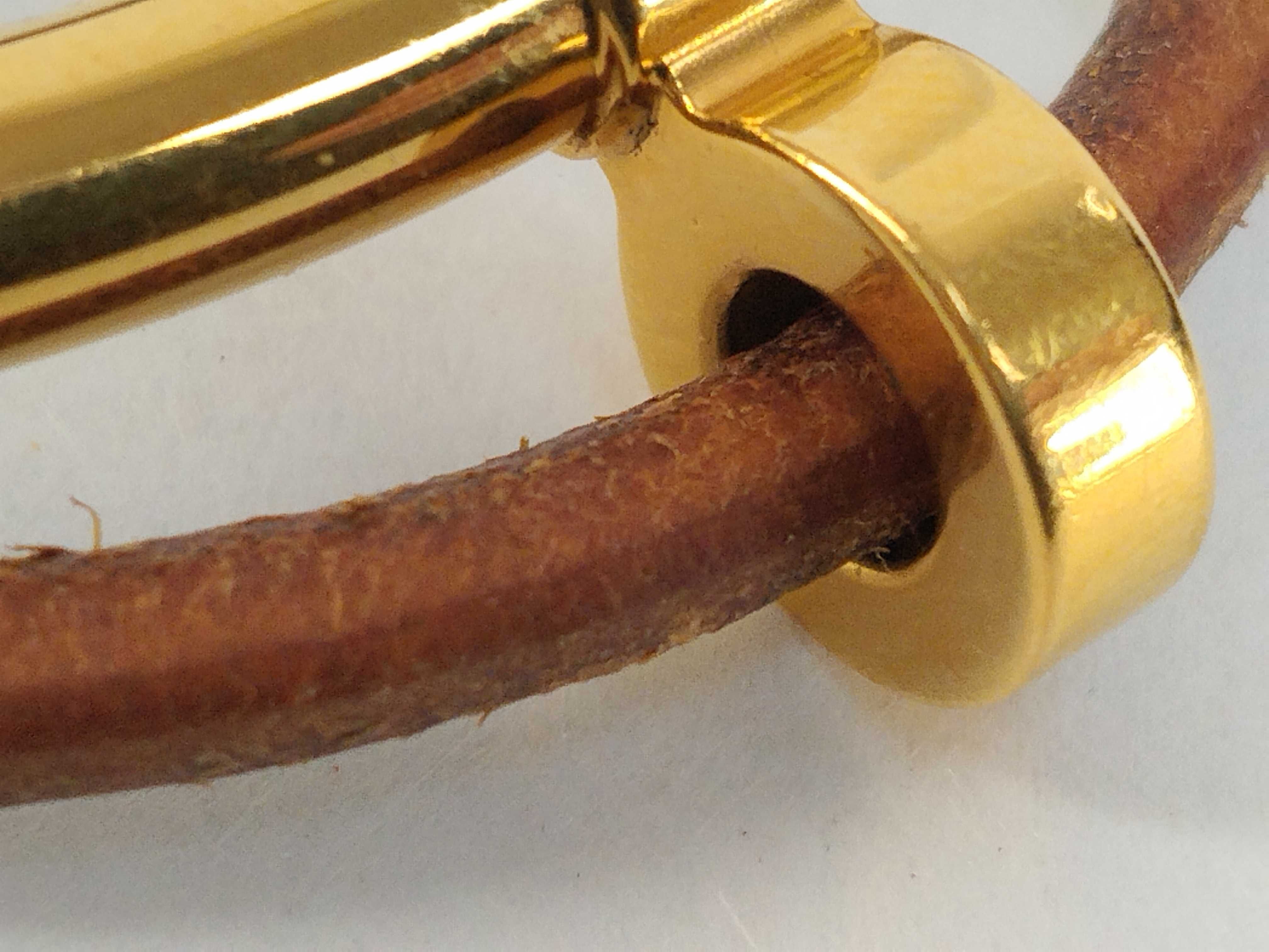 Double Kelly Leather Brown Gold Hardware Bracelet Choker Bracelet/Bangle — view 8