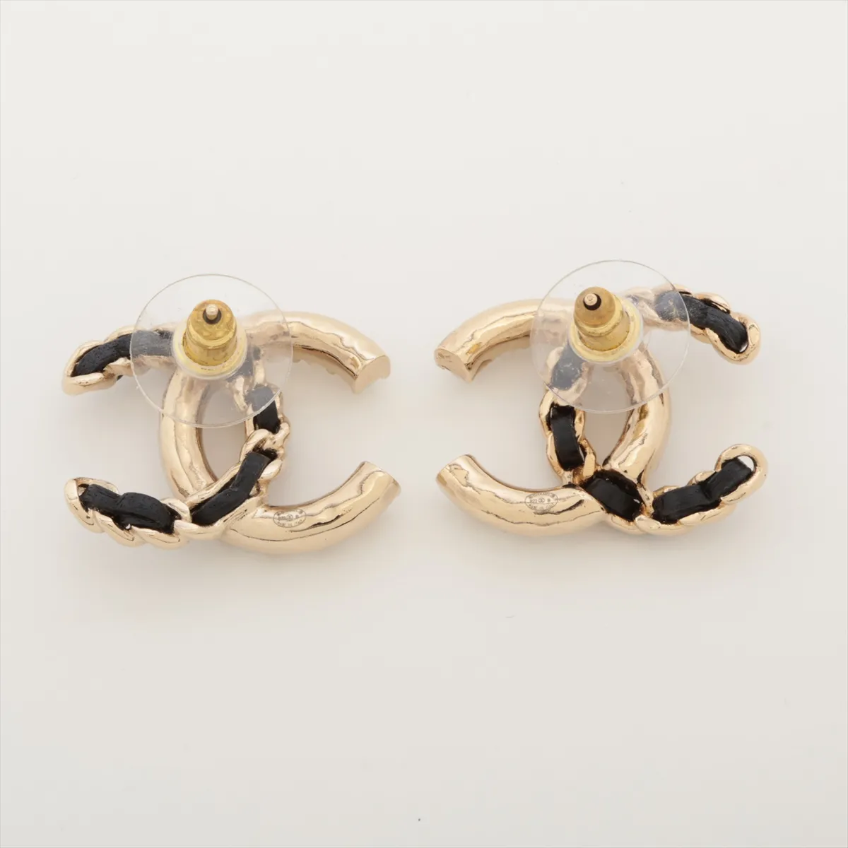 Coco B22B Earrings (Pair) GP x Faux Pearl x Leather Black x Gold — view 2
