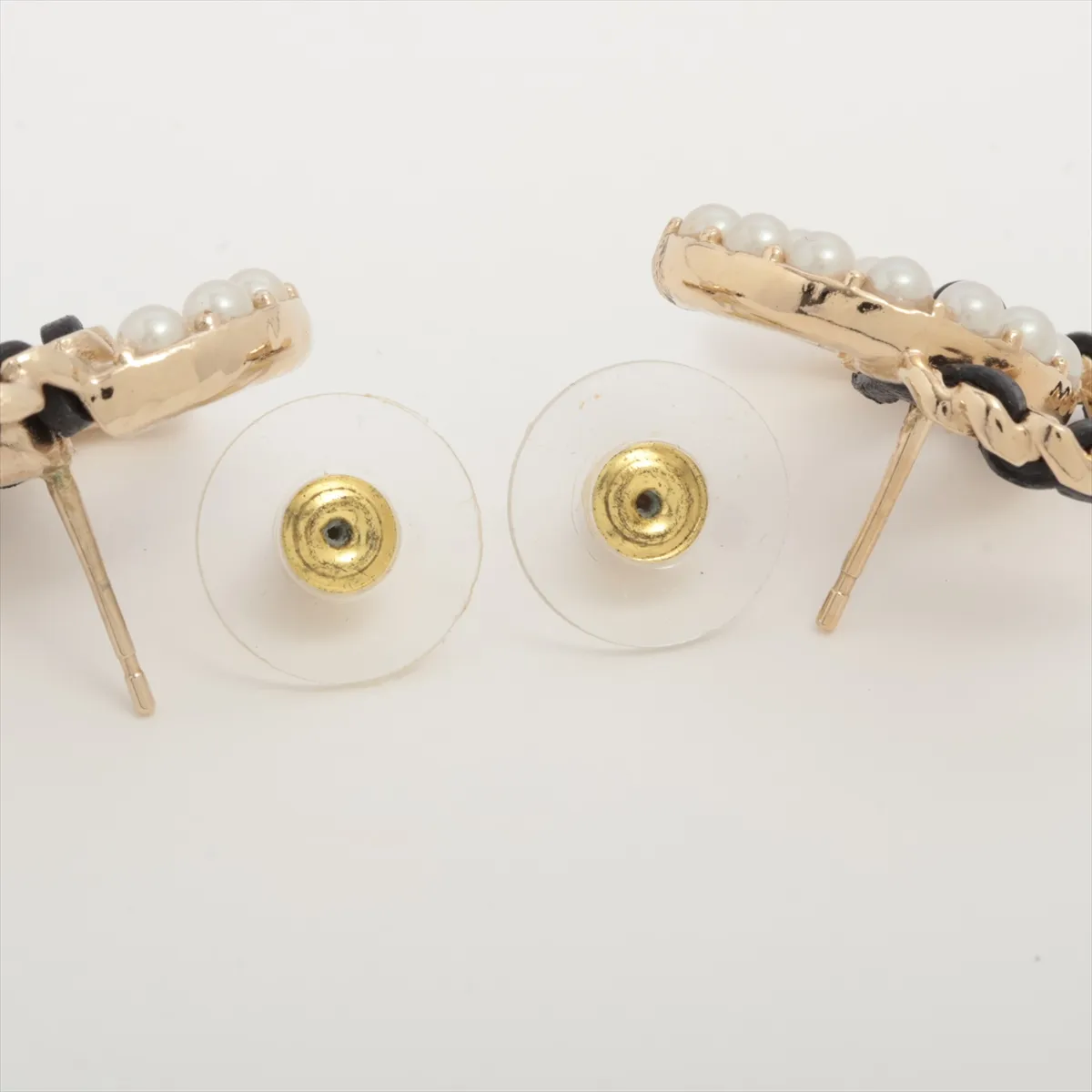 Coco B22B Earrings (Pair) GP x Faux Pearl x Leather Black x Gold — view 4