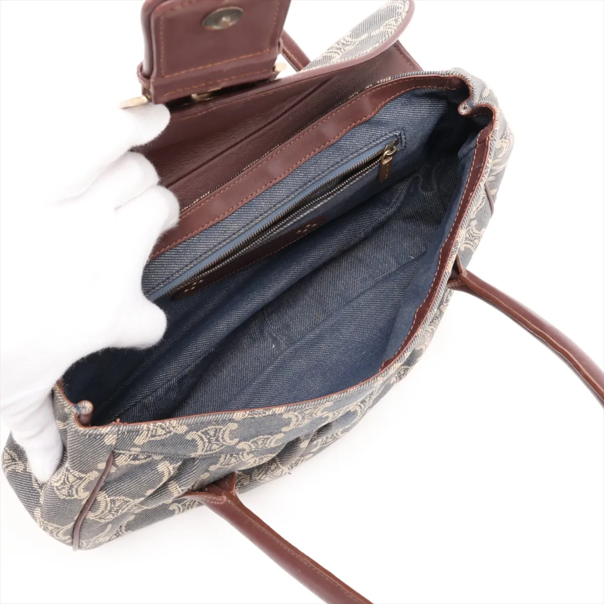 Paris Macadam Denim x Leather Shoulder Bag, Blue — view 7