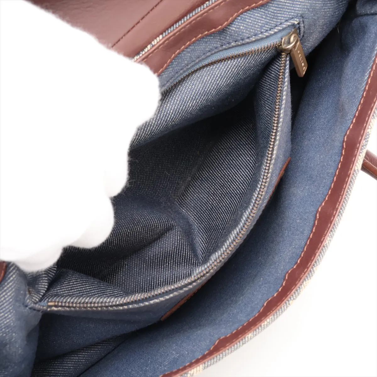 Paris Macadam Denim x Leather Shoulder Bag, Blue — view 8