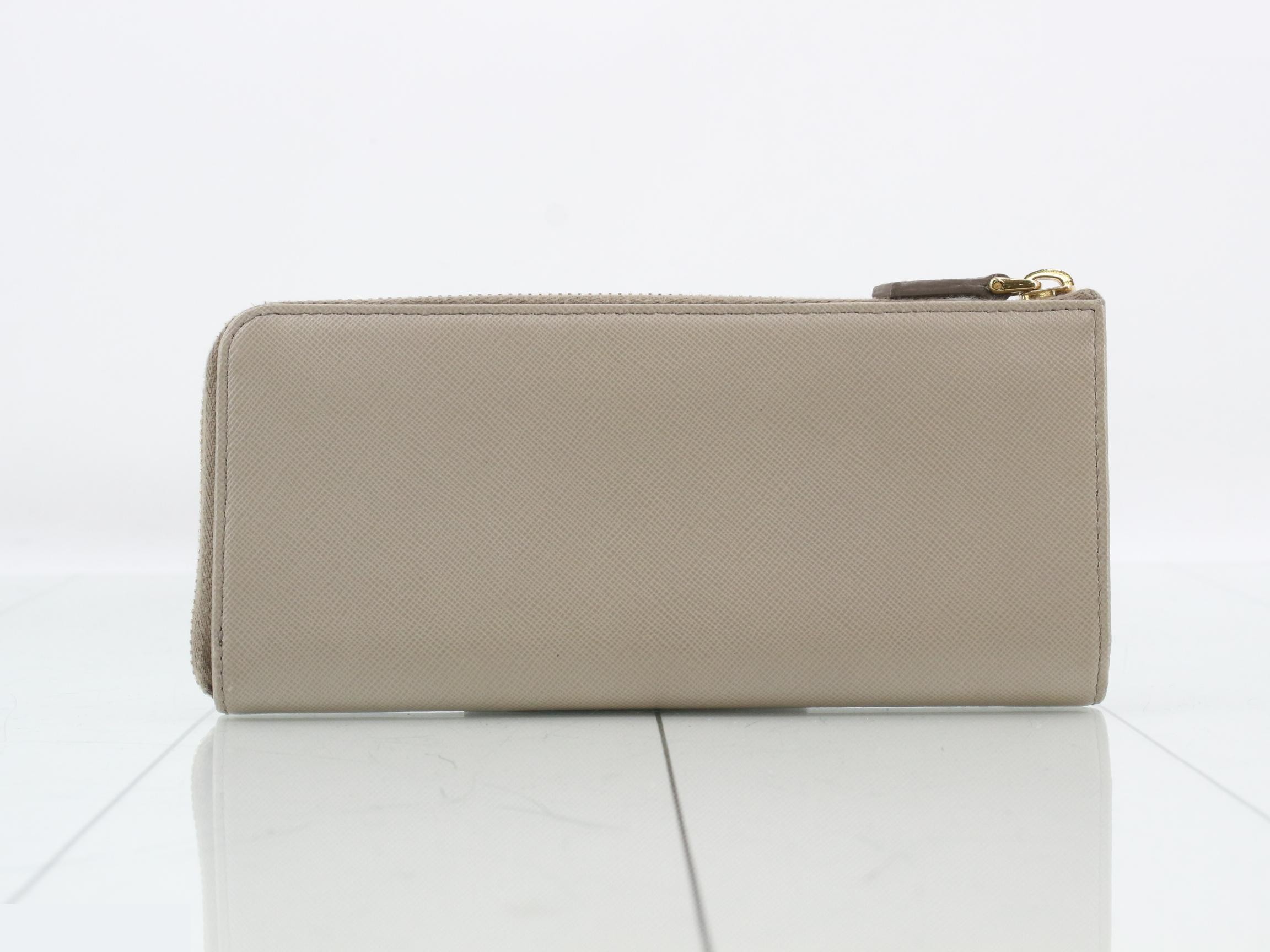 Saffiano Leather Bag, L-shaped Zipper Long Wallet, Beige — view 2