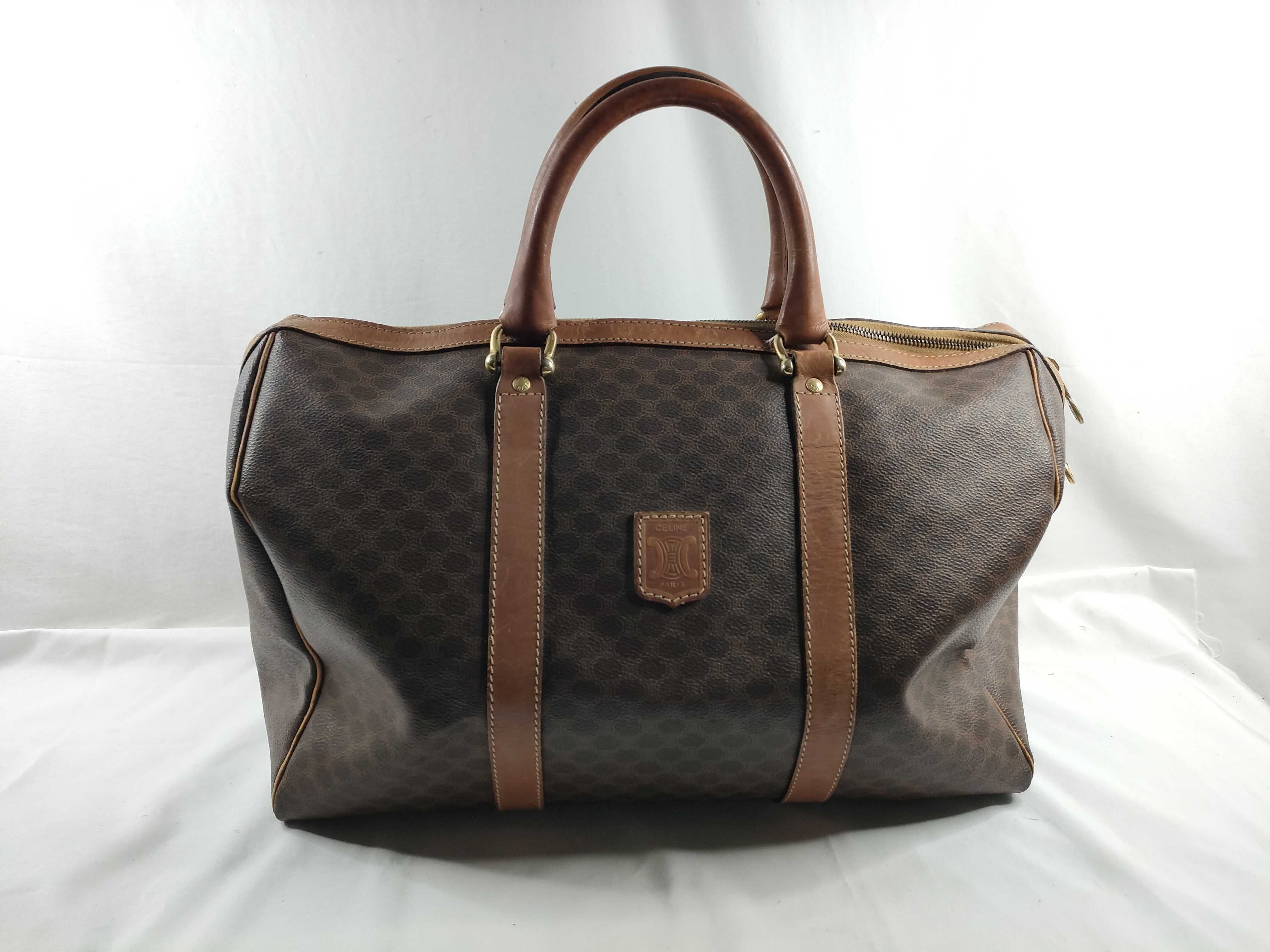 Boston Bag, Celine Macadam Triomphe Boston Bag, Large Capacity, Leather & PVC Boston Bag