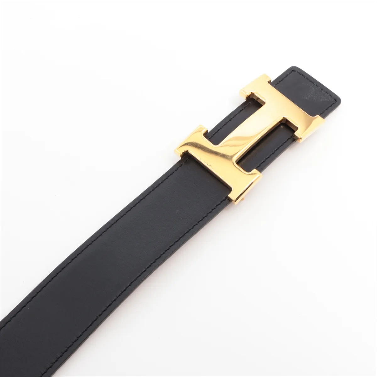 H Belt H:2004 Belt 70 Leather Black x Gold — view 2