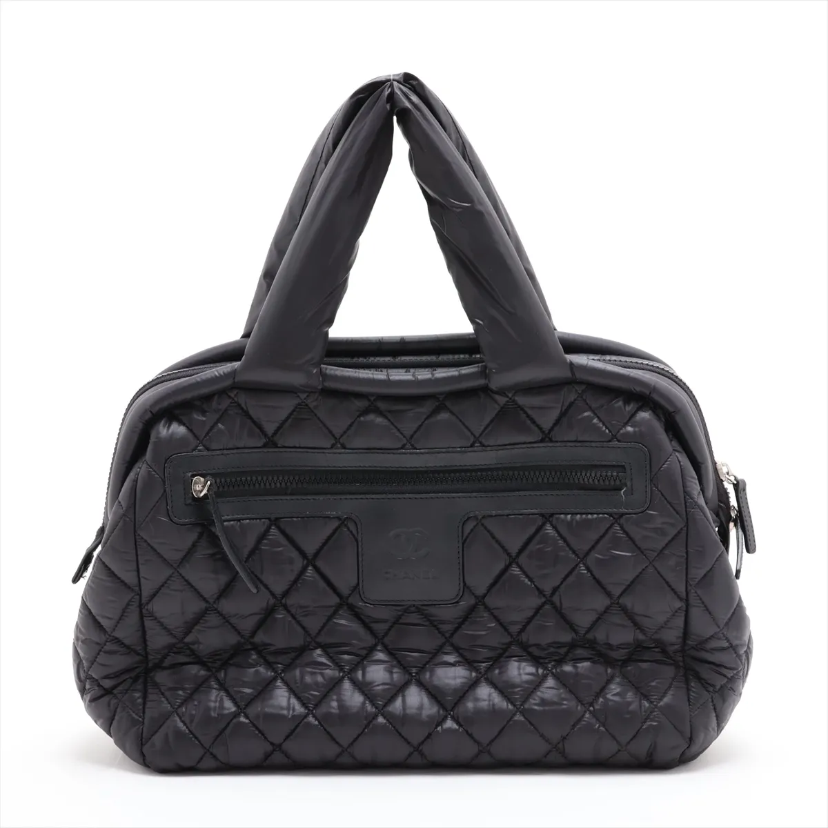Coco Cocoon Nylon x Leather Handbag, Black with Silver Hardware, Item No. 13658822, Series No. 13
