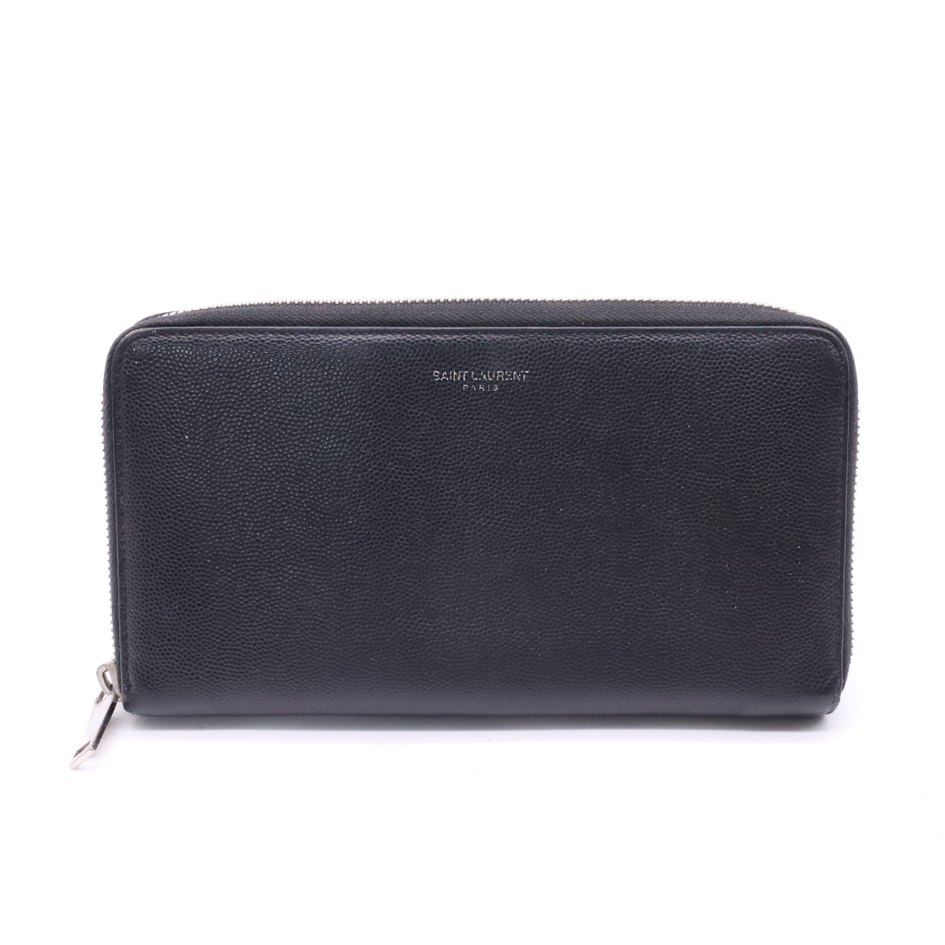 344076 Leather Round Zipper Wallet, Black