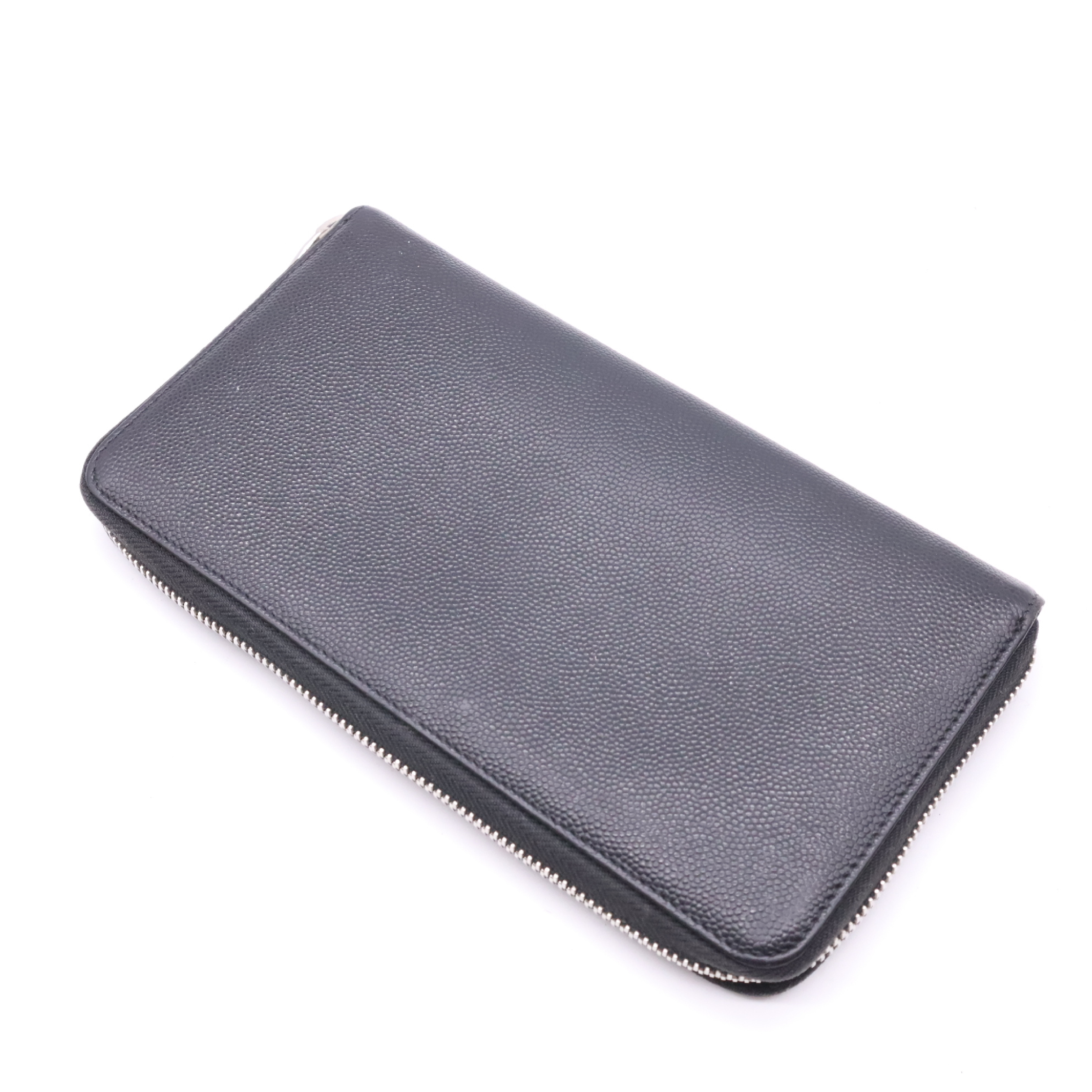 344076 Leather Round Zipper Wallet, Black — view 2
