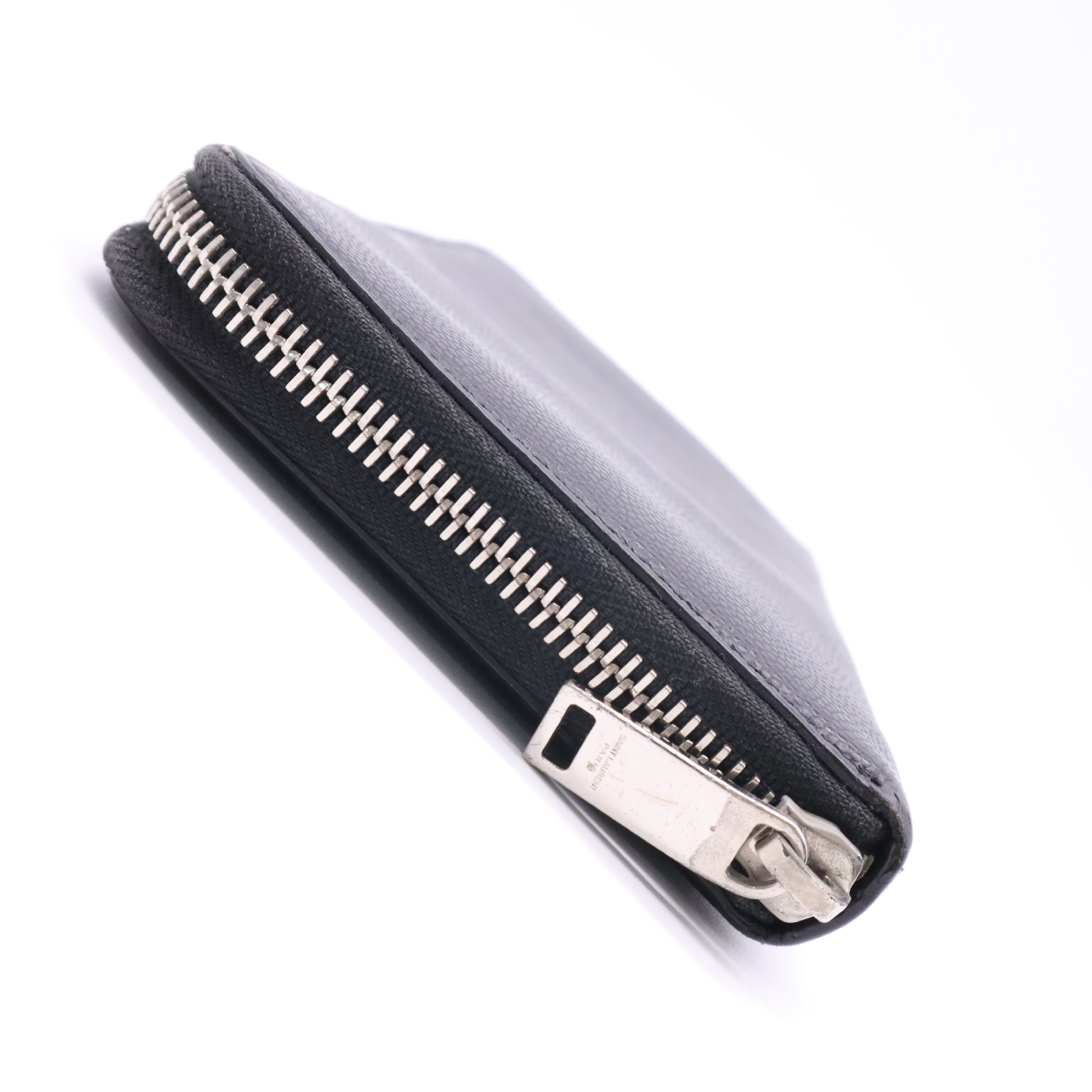 344076 Leather Round Zipper Wallet, Black — view 3