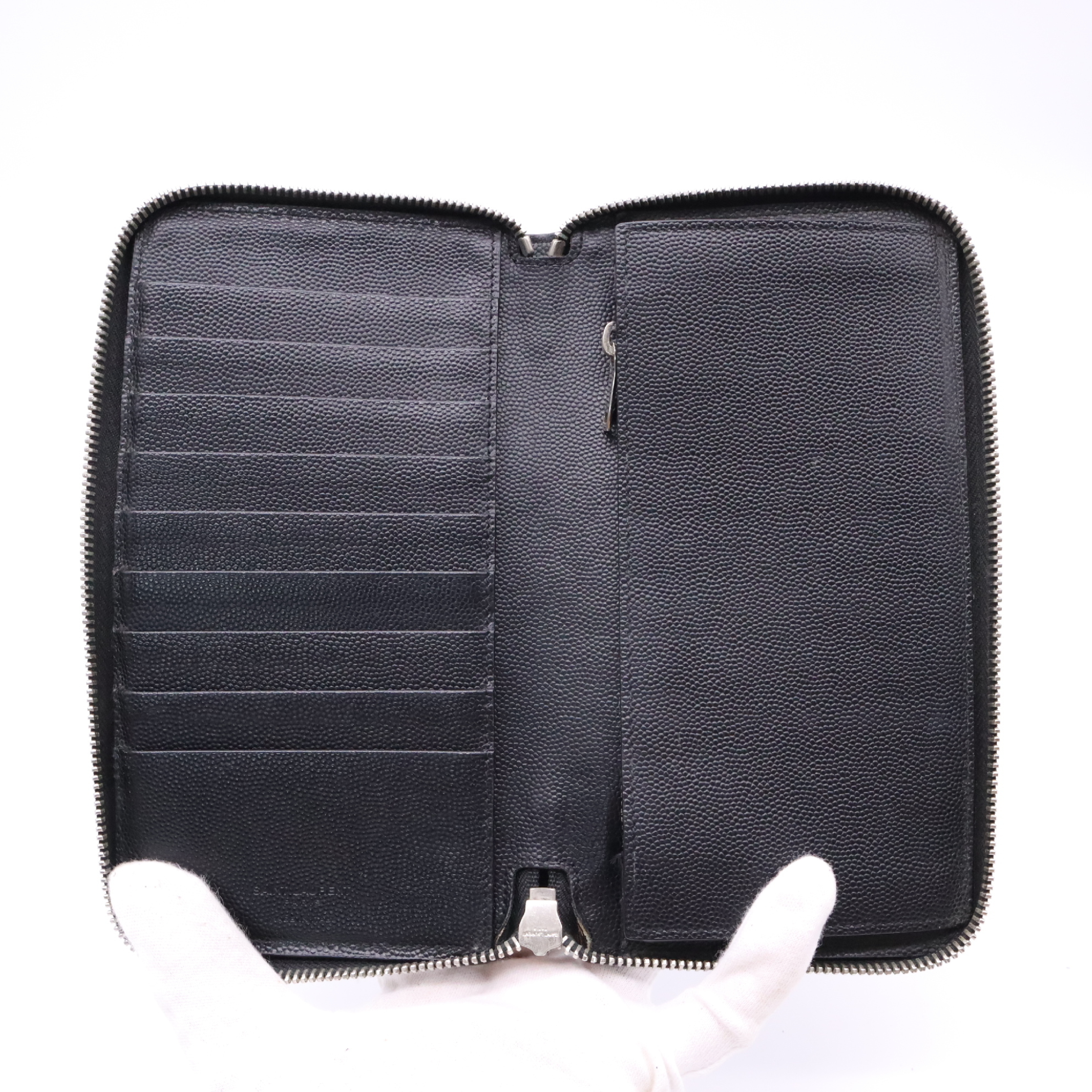 344076 Leather Round Zipper Wallet, Black — view 9