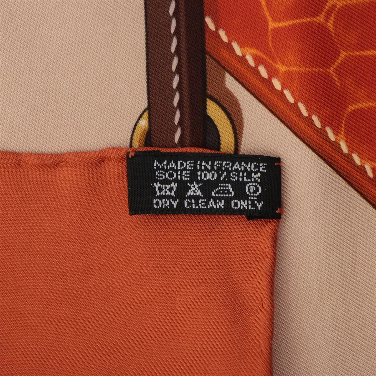 Carre 90 TOUT CUIR All leather Scarf Silk Orange x Brown Threads Fuzzing Threads Twisting Stains — view 6