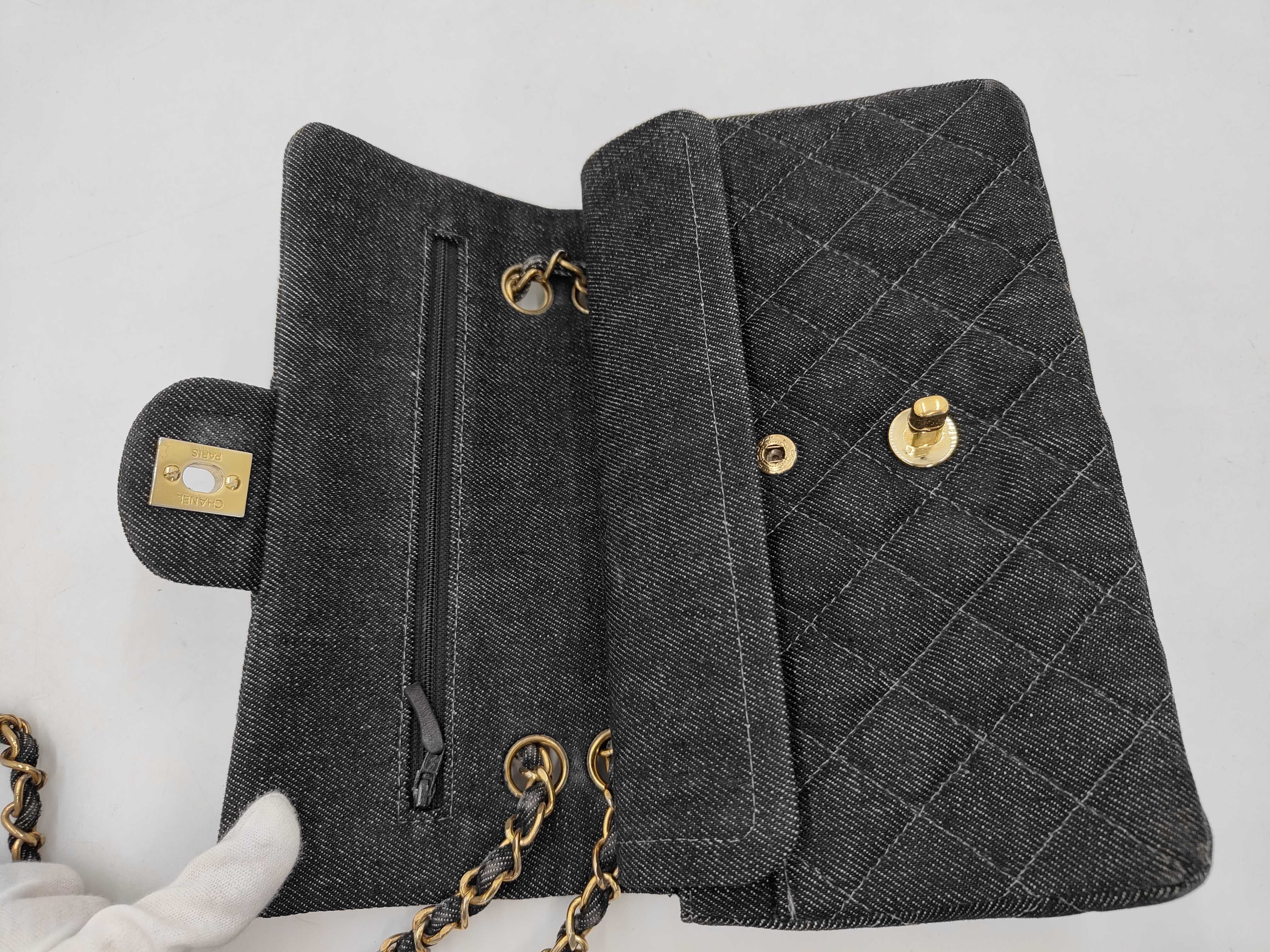 Double Flap Denim Black Shoulder Bag #5 — view 9