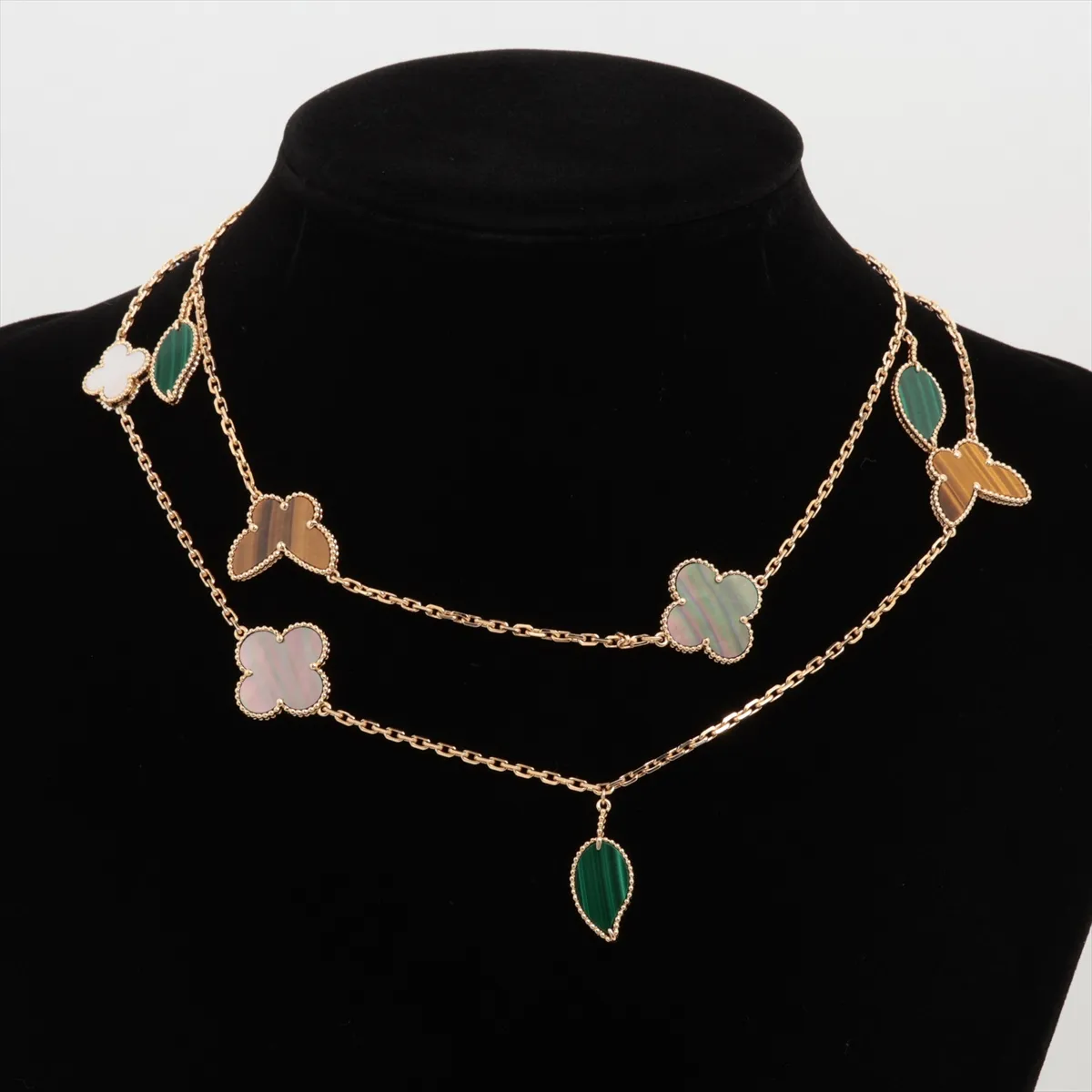 Lucky Alhambra 12P Shell Carnelian Necklace 750(YG) 46.4g JA310330 Stone — view 6