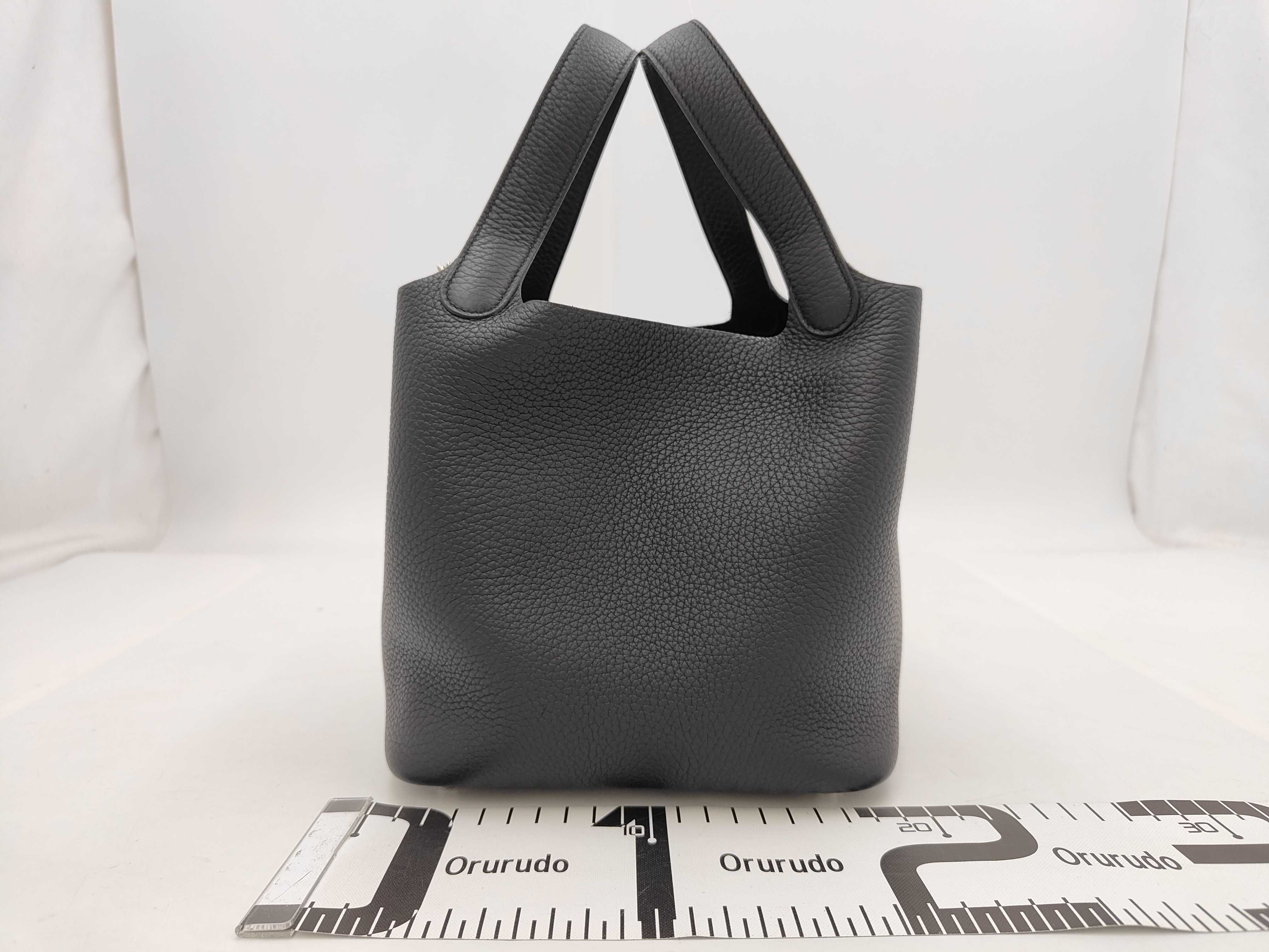 Picotin Lock 18 PM Taurillon Clemence Leather Bag, Black, Silver Hardware, B Stamp — view 2
