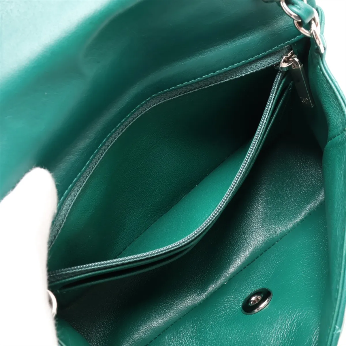 Mini Matelassé 20 Lambskin Single Flap Single Chain Bag, Green, Silver Hardware, 25798637, Serial Number 25-series, A69900 — view 7