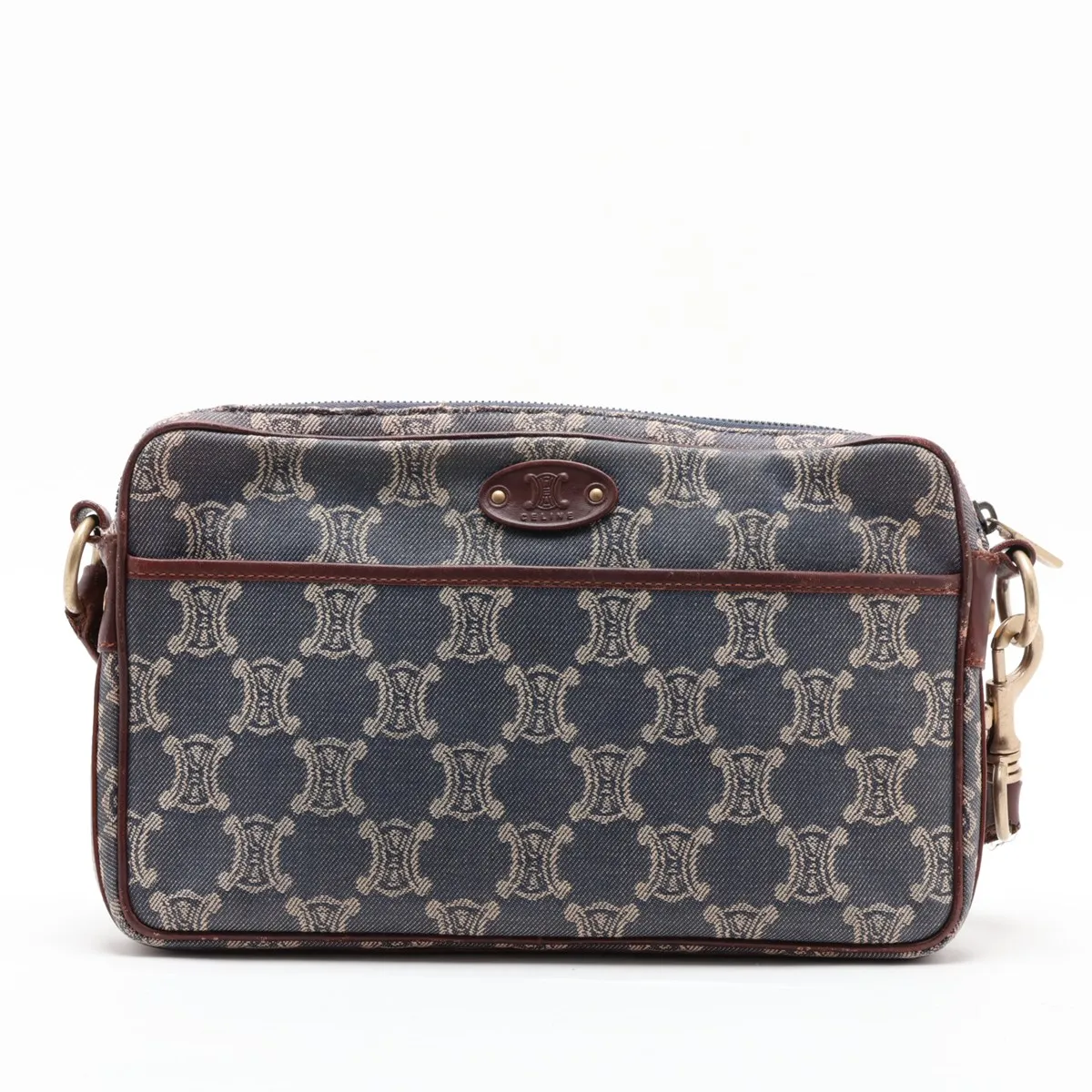 Paris Macadam Denim x Leather Shoulder Bag, Blue x Brown — view 2