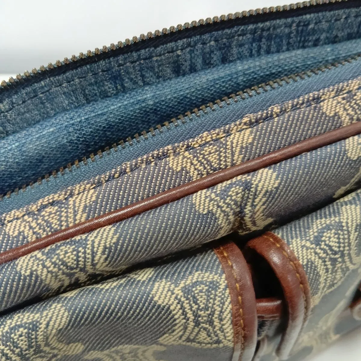 Paris Macadam Denim x Leather Shoulder Bag, Blue x Brown — view 11