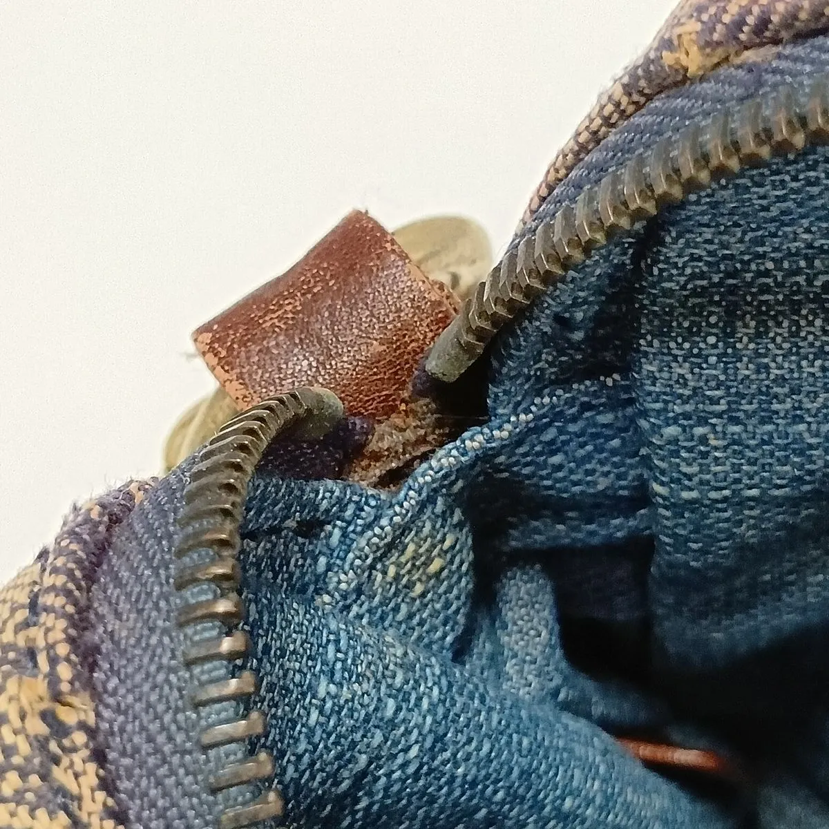 Paris Macadam Denim x Leather Shoulder Bag, Blue x Brown — view 12