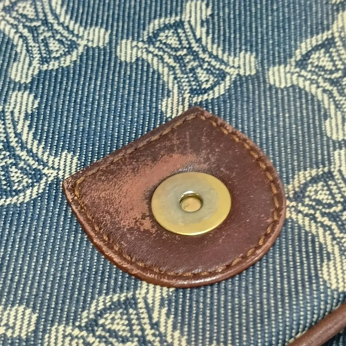 Paris Macadam Denim x Leather Shoulder Bag, Blue x Brown — view 13