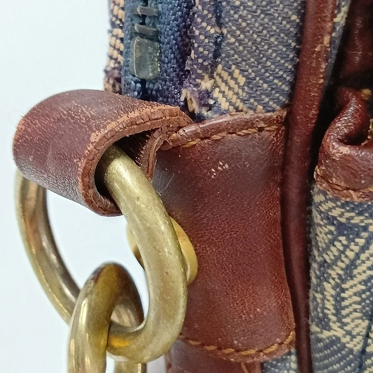 Paris Macadam Denim x Leather Shoulder Bag, Blue x Brown — view 14