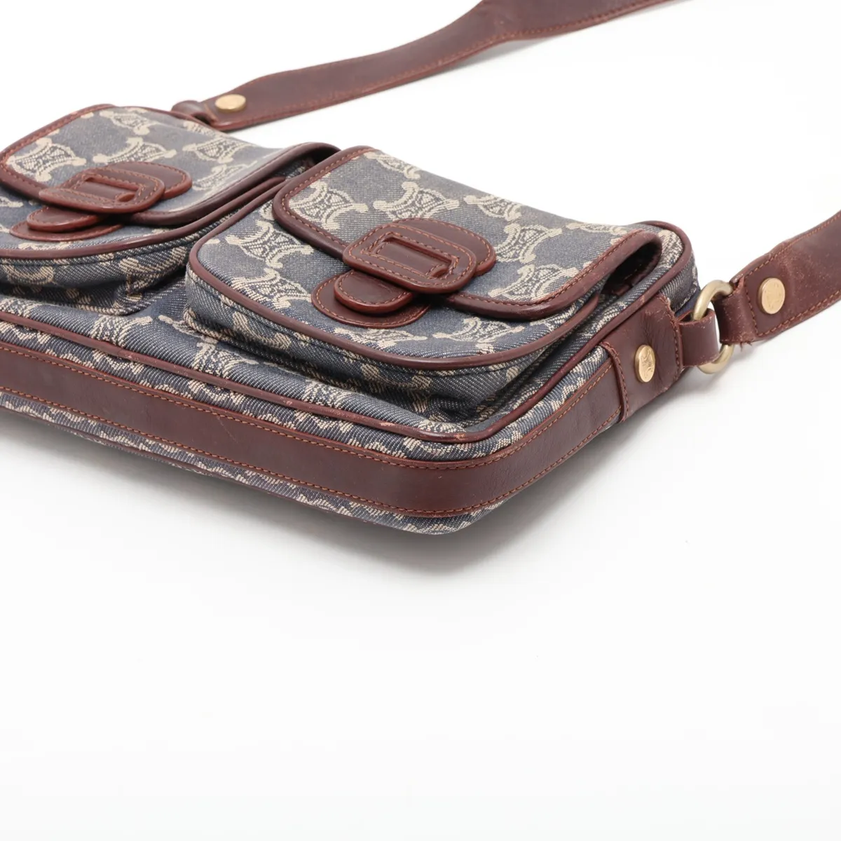 Paris Macadam Denim x Leather Shoulder Bag, Blue x Brown — view 3