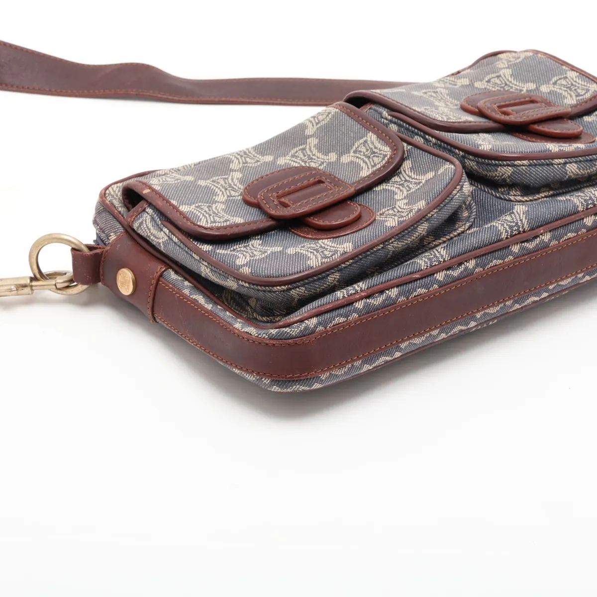 Paris Macadam Denim x Leather Shoulder Bag, Blue x Brown — view 4