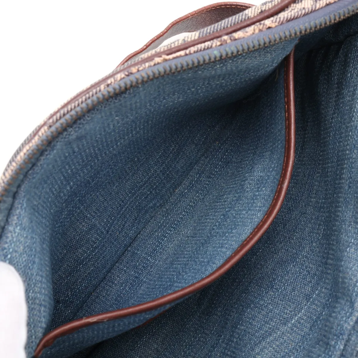 Paris Macadam Denim x Leather Shoulder Bag, Blue x Brown — view 7