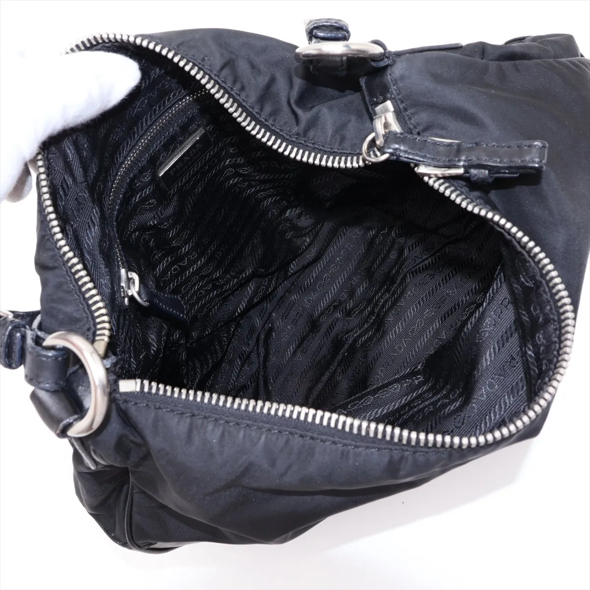 Tessuto Nylon x Leather Shoulder Bag, Black — view 7