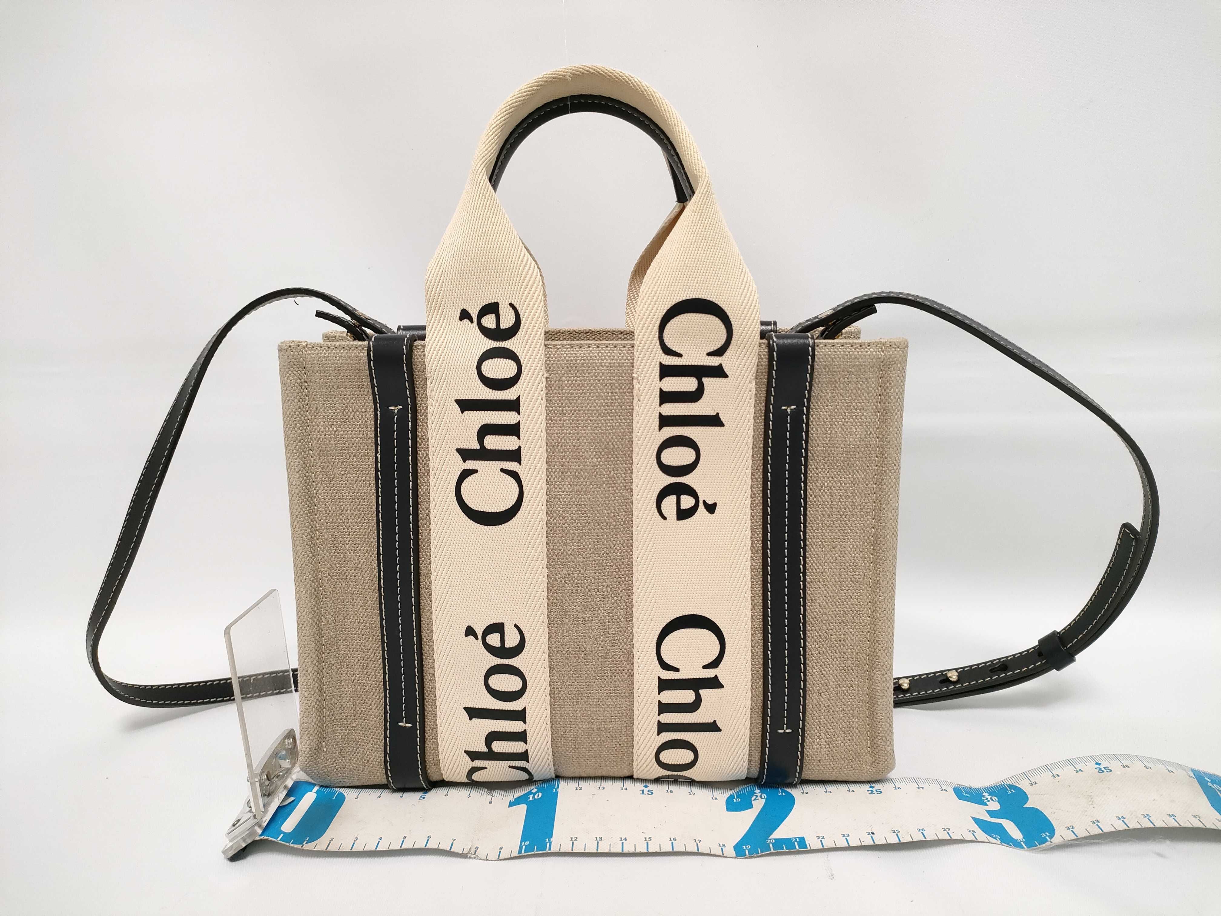 Woody Small Canvas x Leather 2-Way Handbag, Black x Beige — view 2