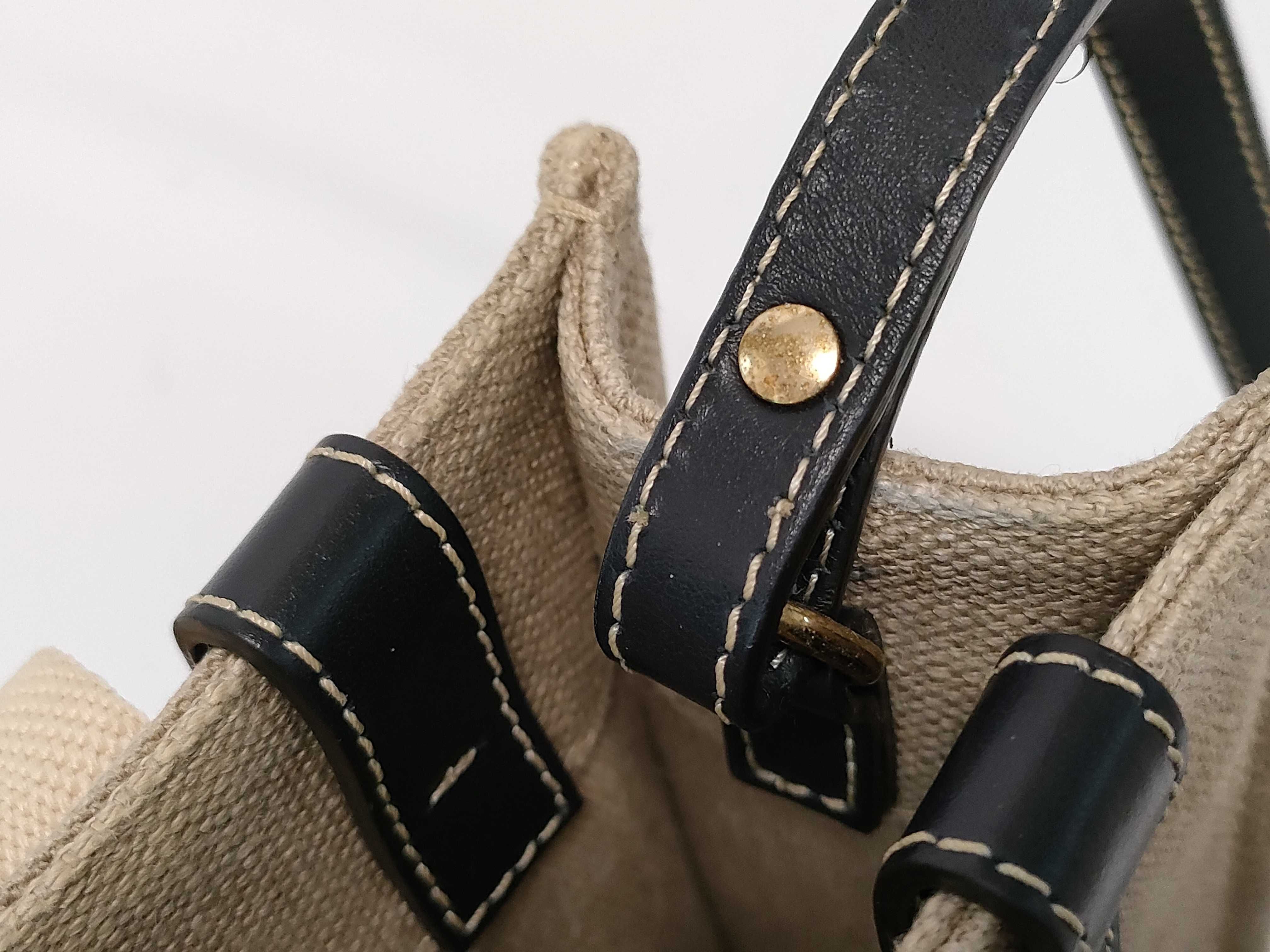 Woody Small Canvas x Leather 2-Way Handbag, Black x Beige — view 12