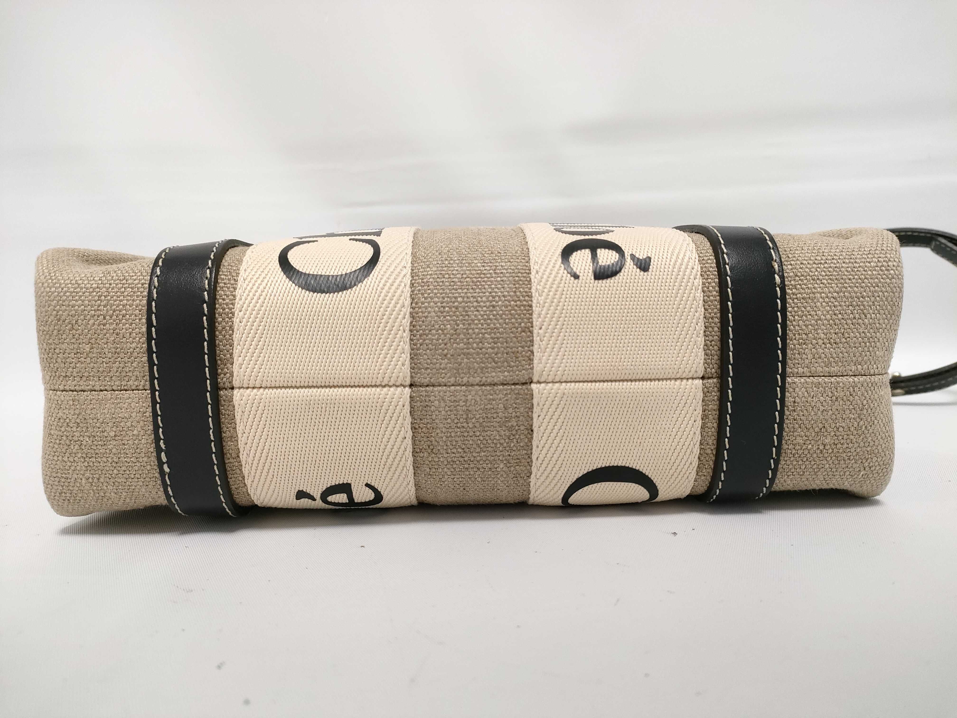 Woody Small Canvas x Leather 2-Way Handbag, Black x Beige — view 3