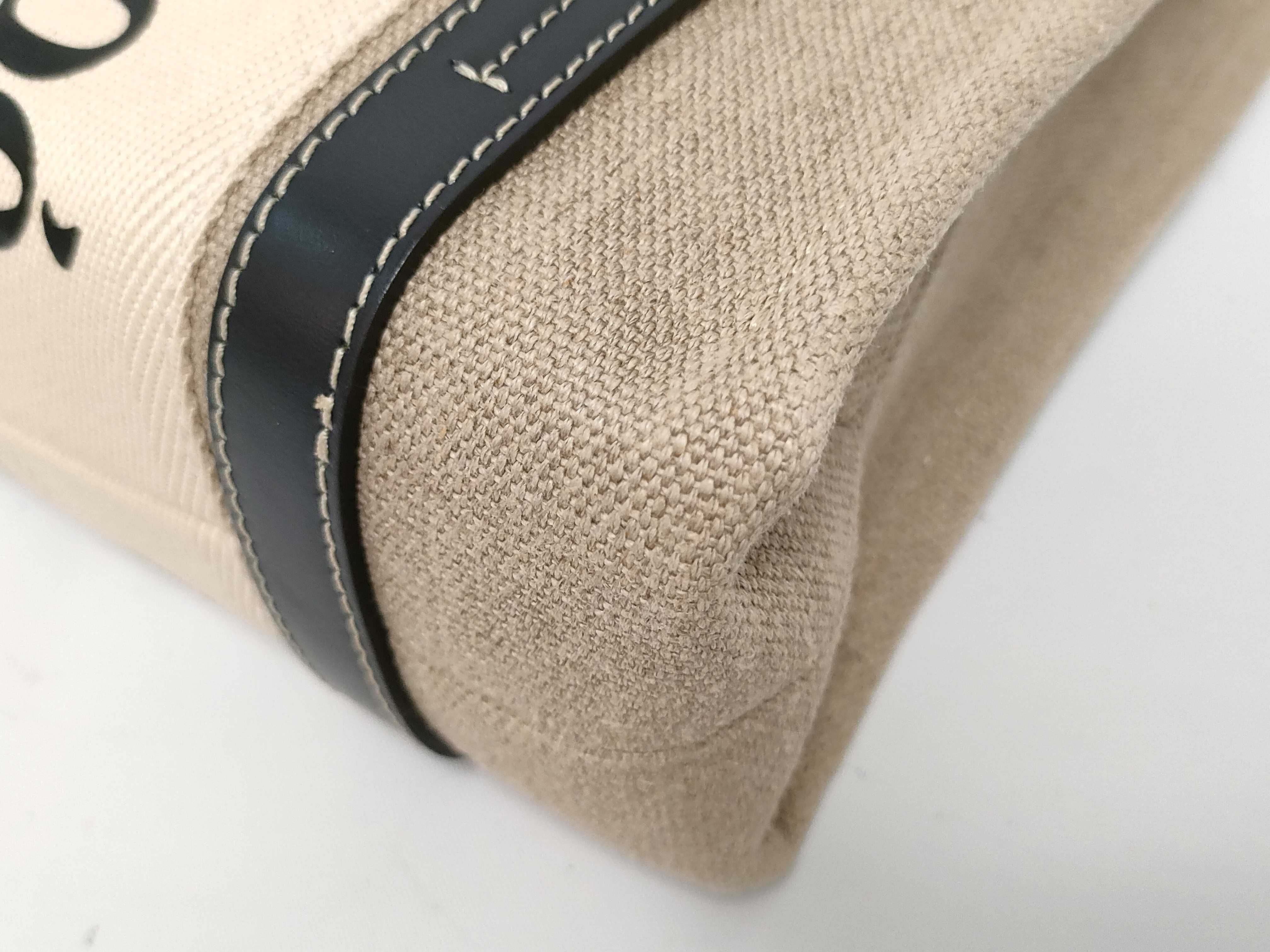 Woody Small Canvas x Leather 2-Way Handbag, Black x Beige — view 4