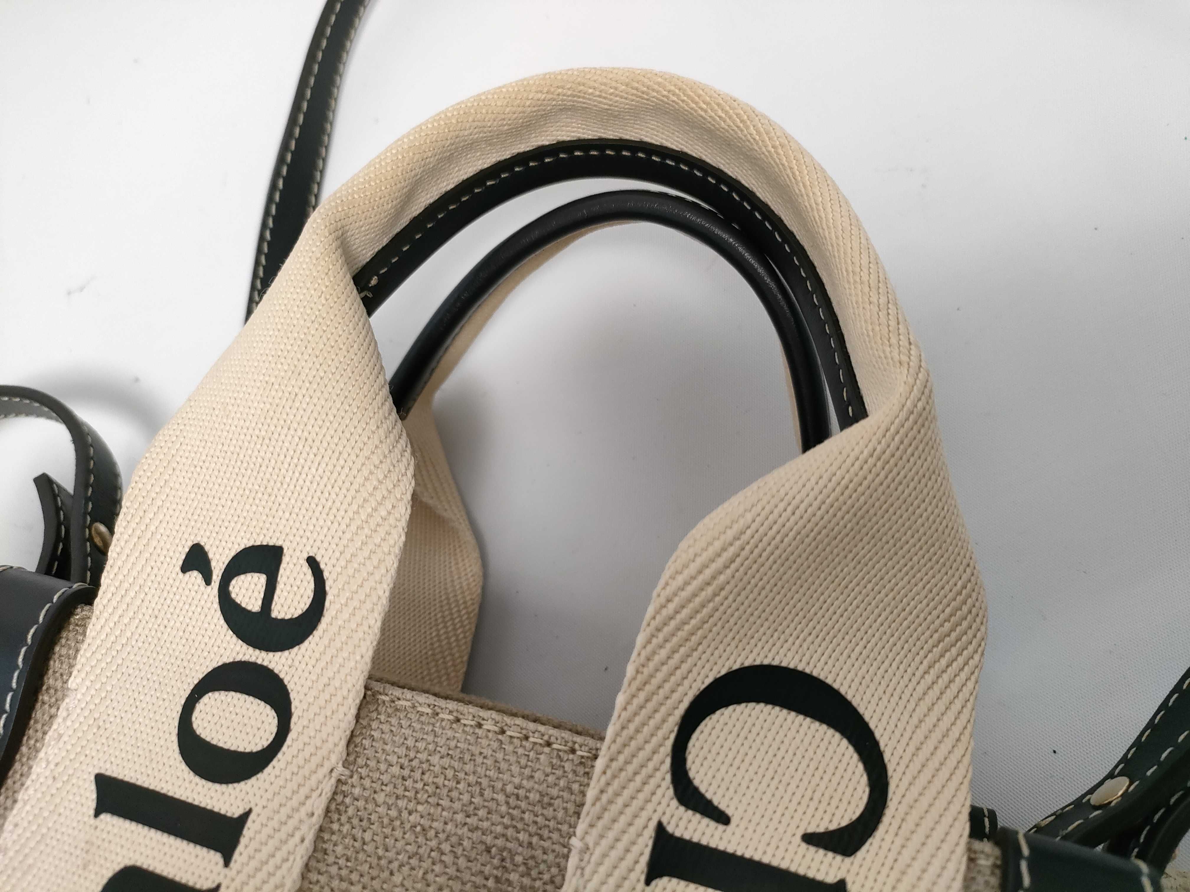 Woody Small Canvas x Leather 2-Way Handbag, Black x Beige — view 5