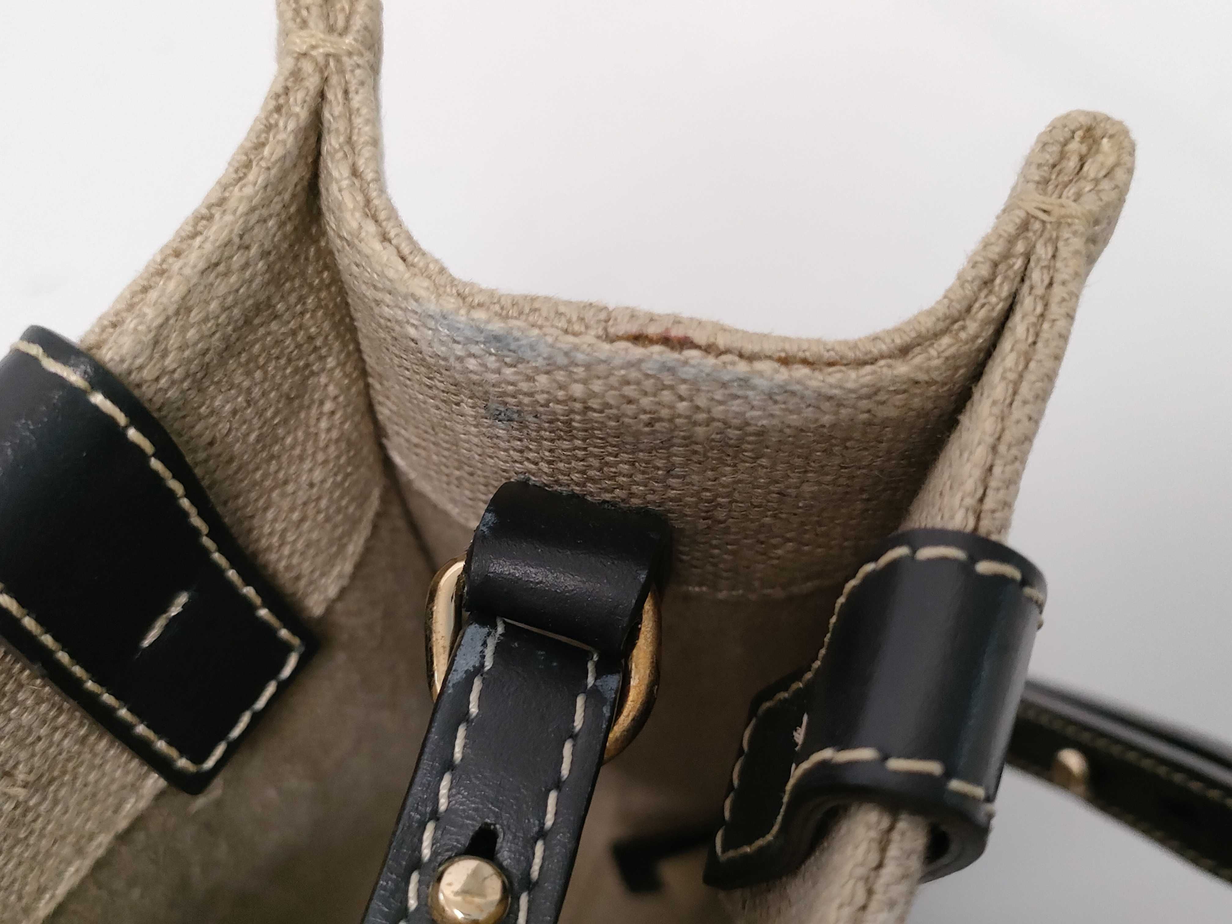 Woody Small Canvas x Leather 2-Way Handbag, Black x Beige — view 8