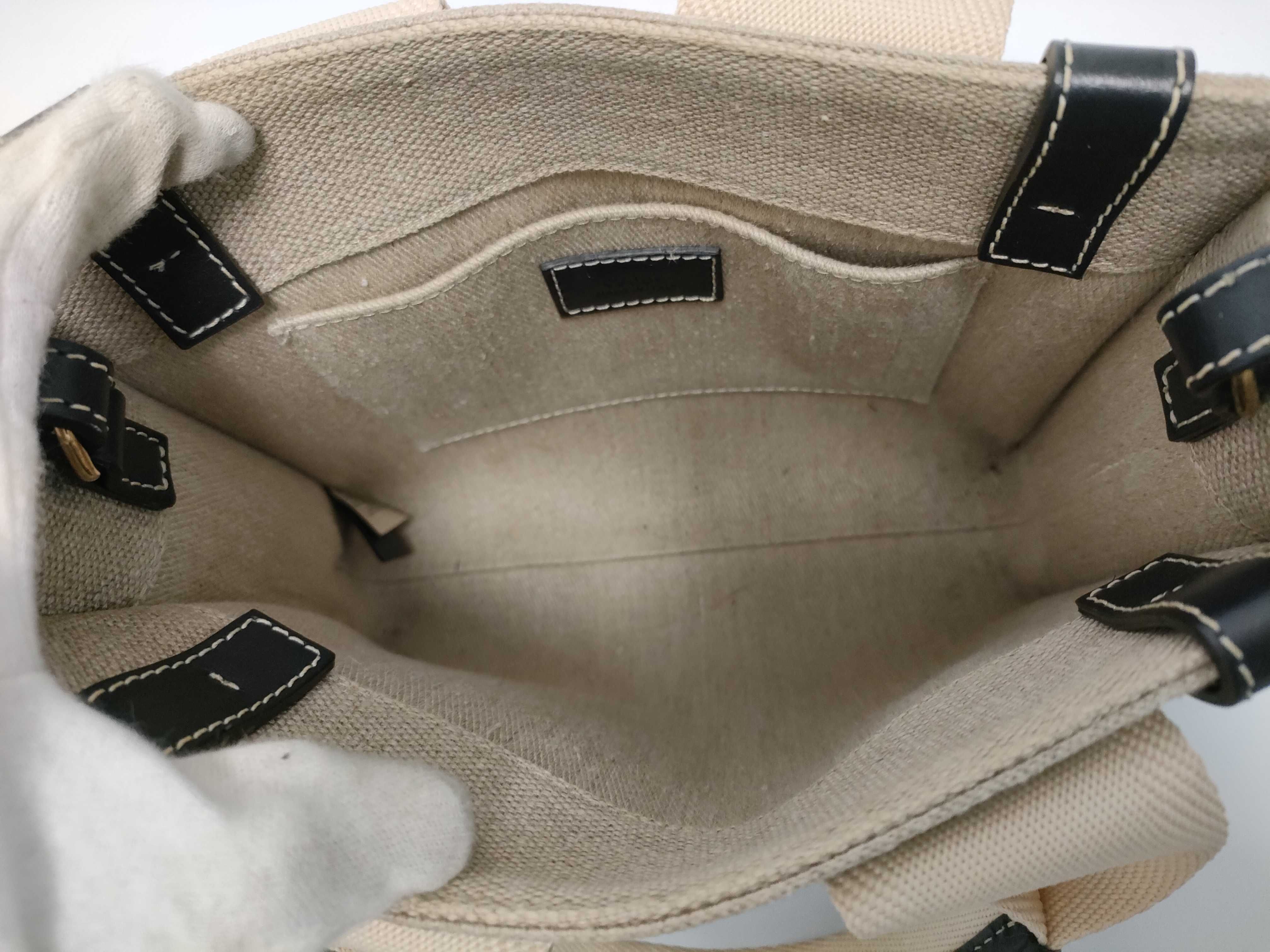 Woody Small Canvas x Leather 2-Way Handbag, Black x Beige — view 9