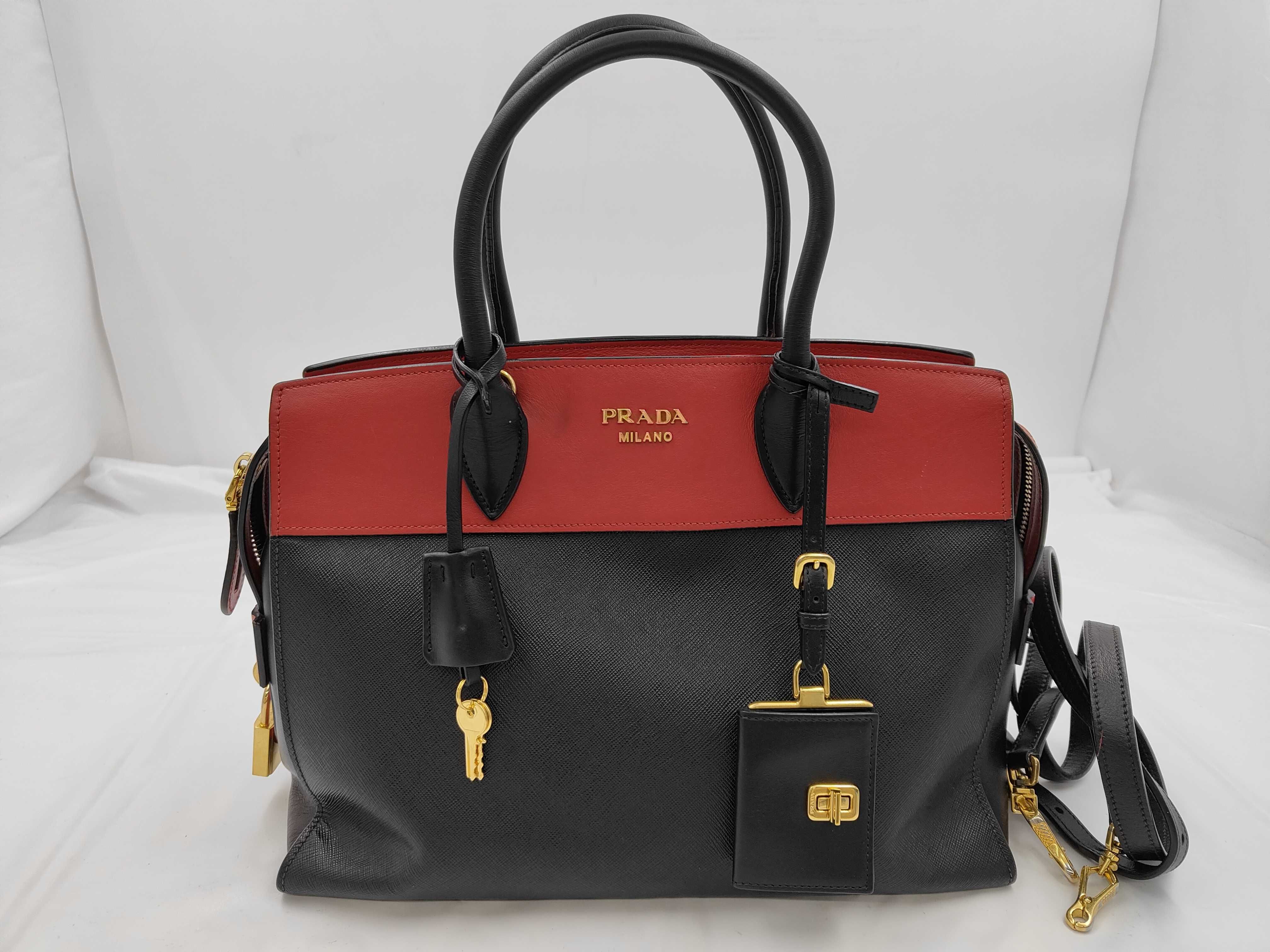 Esplanade Saffiano Bicolor 2-Way Handbag (Black x Red)