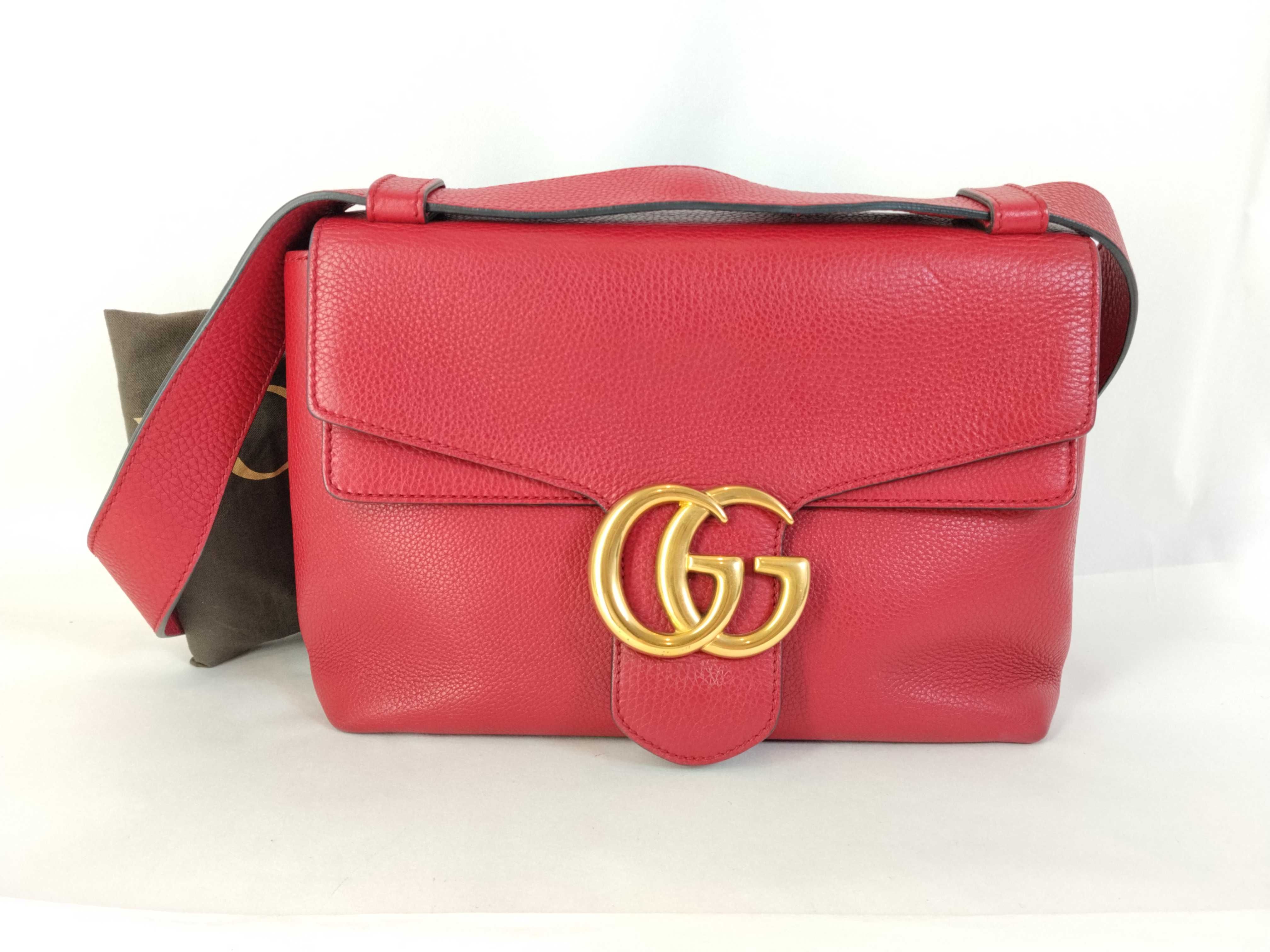 VN- GG Marmont Leather Shoulder Bag Red 401173 Shoulder Bag