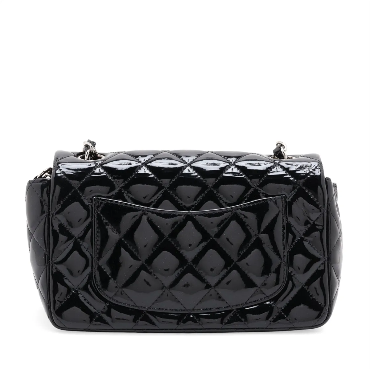 Mini Matelassé 20 Patent Leather Single Flap Single Chain Bag, Black with Silver Hardware, 17268243, Serial Number 17-series, A69900 — view 2