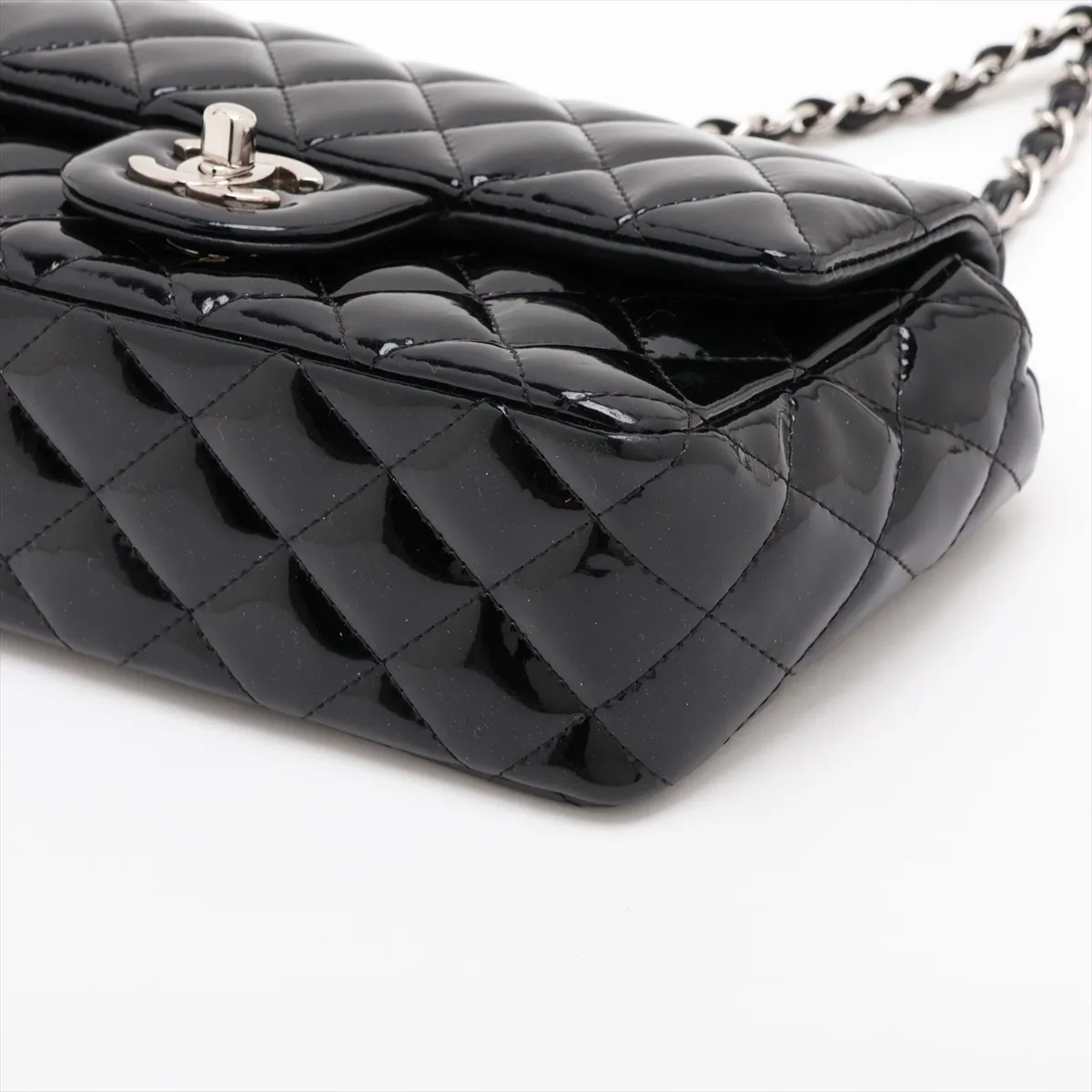 Mini Matelassé 20 Patent Leather Single Flap Single Chain Bag, Black with Silver Hardware, 17268243, Serial Number 17-series, A69900 — view 3