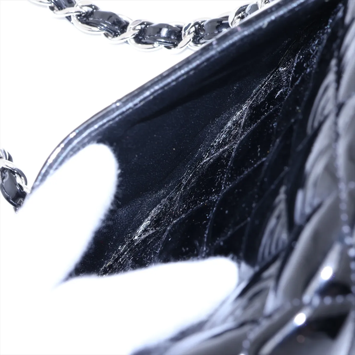 Mini Matelassé 20 Patent Leather Single Flap Single Chain Bag, Black with Silver Hardware, 17268243, Serial Number 17-series, A69900 — view 9