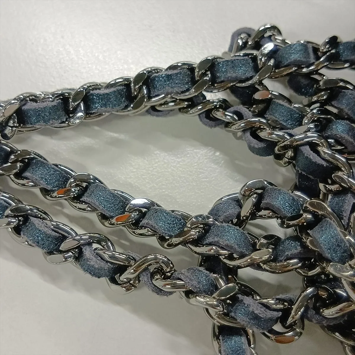Matelassé Leather x Rhinestone Chain Wallet, Blue, Silver Hardware, Item Number 16999598 (Serial Number 16) — view 13