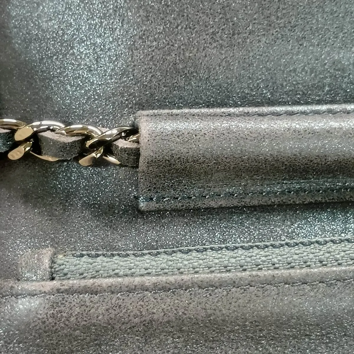 Matelassé Leather x Rhinestone Chain Wallet, Blue, Silver Hardware, Item Number 16999598 (Serial Number 16) — view 14