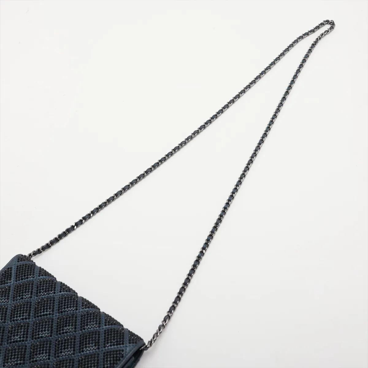 Matelassé Leather x Rhinestone Chain Wallet, Blue, Silver Hardware, Item Number 16999598 (Serial Number 16) — view 5