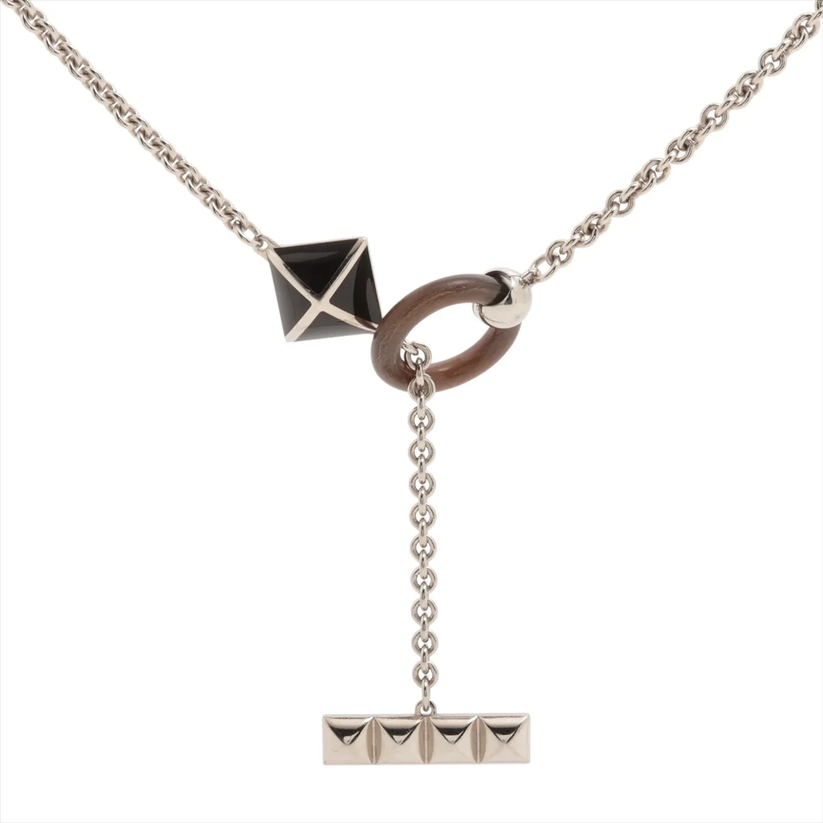 Medor XO ST1203 Necklace, Metal x Buffalo Horn, Silver x Black. Shows