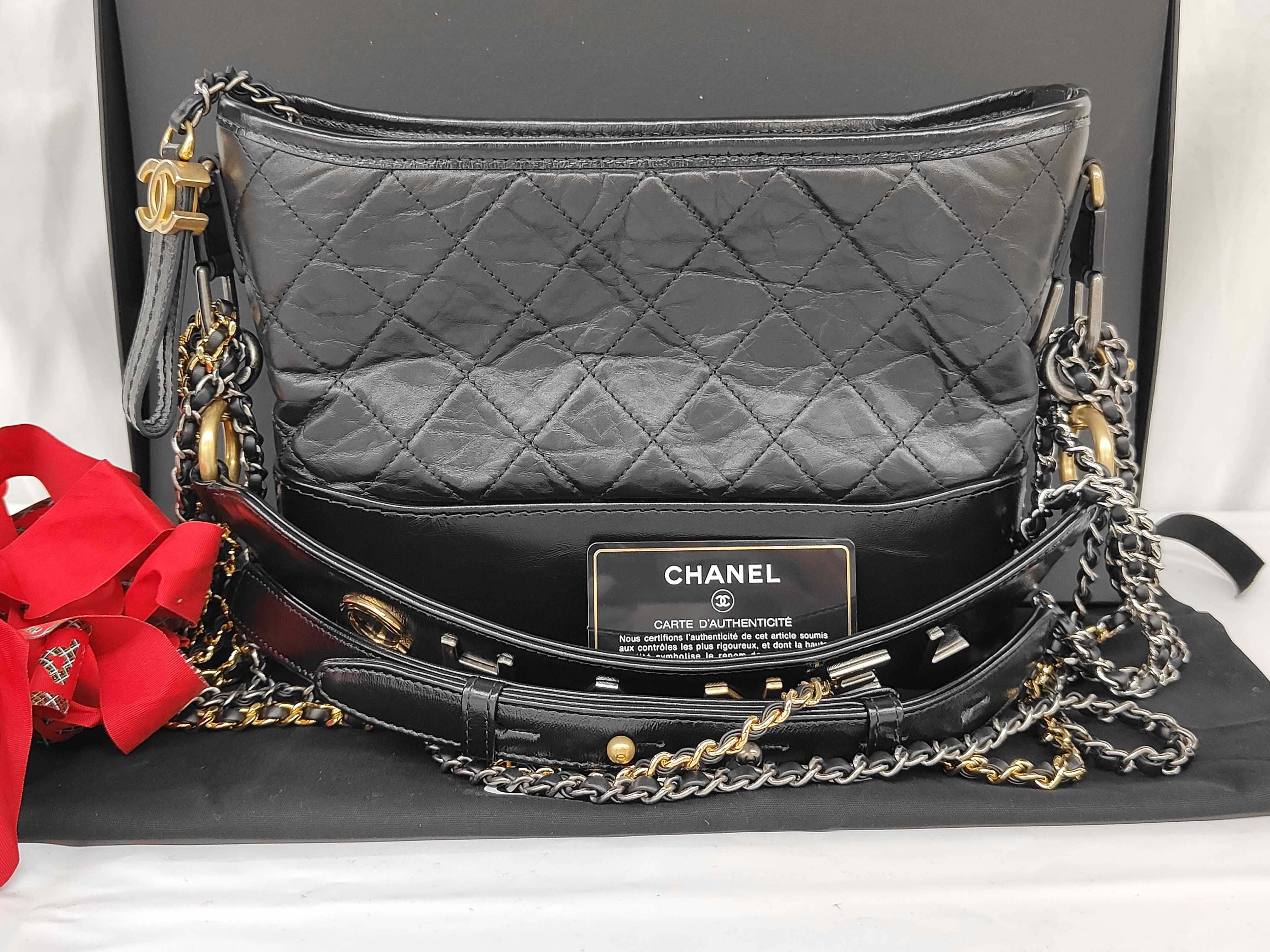 Gabrielle de Chanel Hobo Bag, Black Aged Calfskin, Mixed Hardware, Shoulder Bag