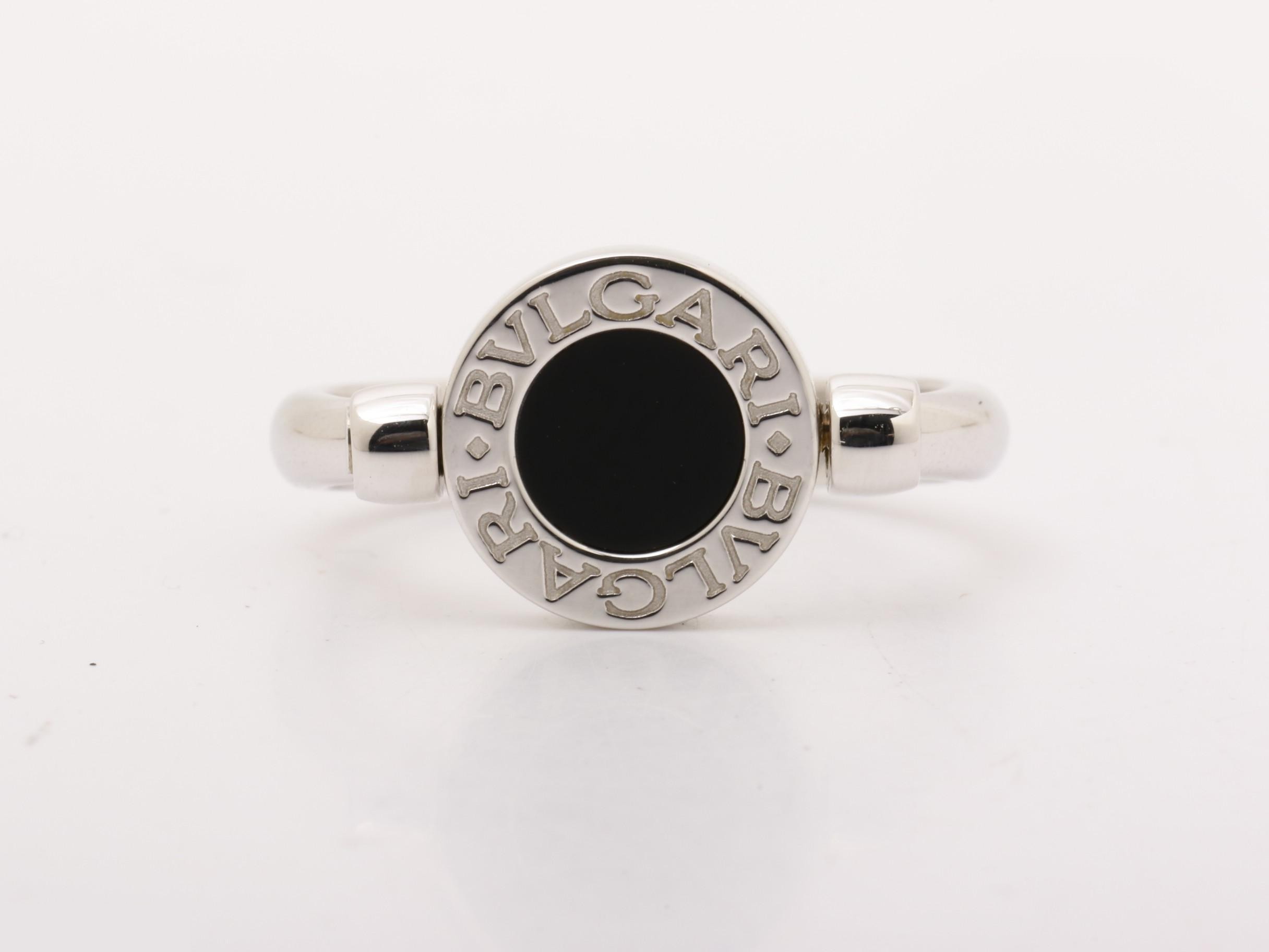 750WG Bulgari Flip Ring, Diamond/Onyx, Size #56, Box Included