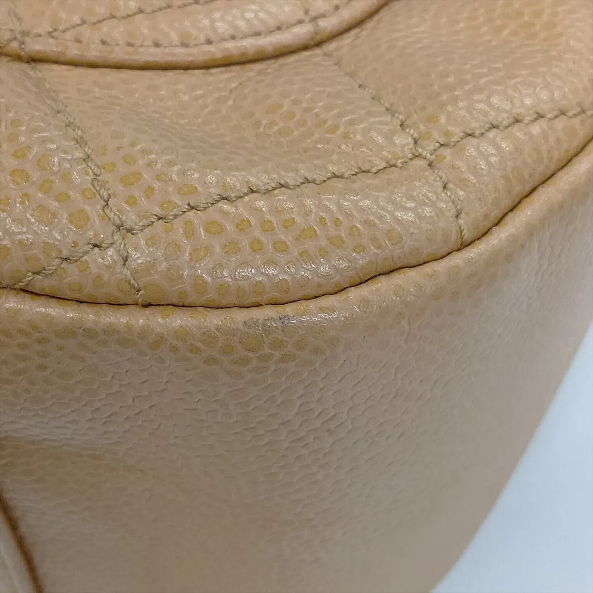 Matelassé Caviar Skin Chain Shoulder Bag, Beige with Gold Hardware, 9324302, Series 9 — view 12