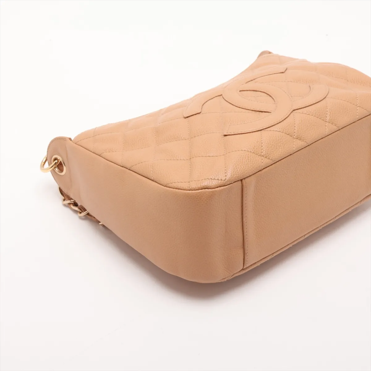 Matelassé Caviar Skin Chain Shoulder Bag, Beige with Gold Hardware, 9324302, Series 9 — view 4