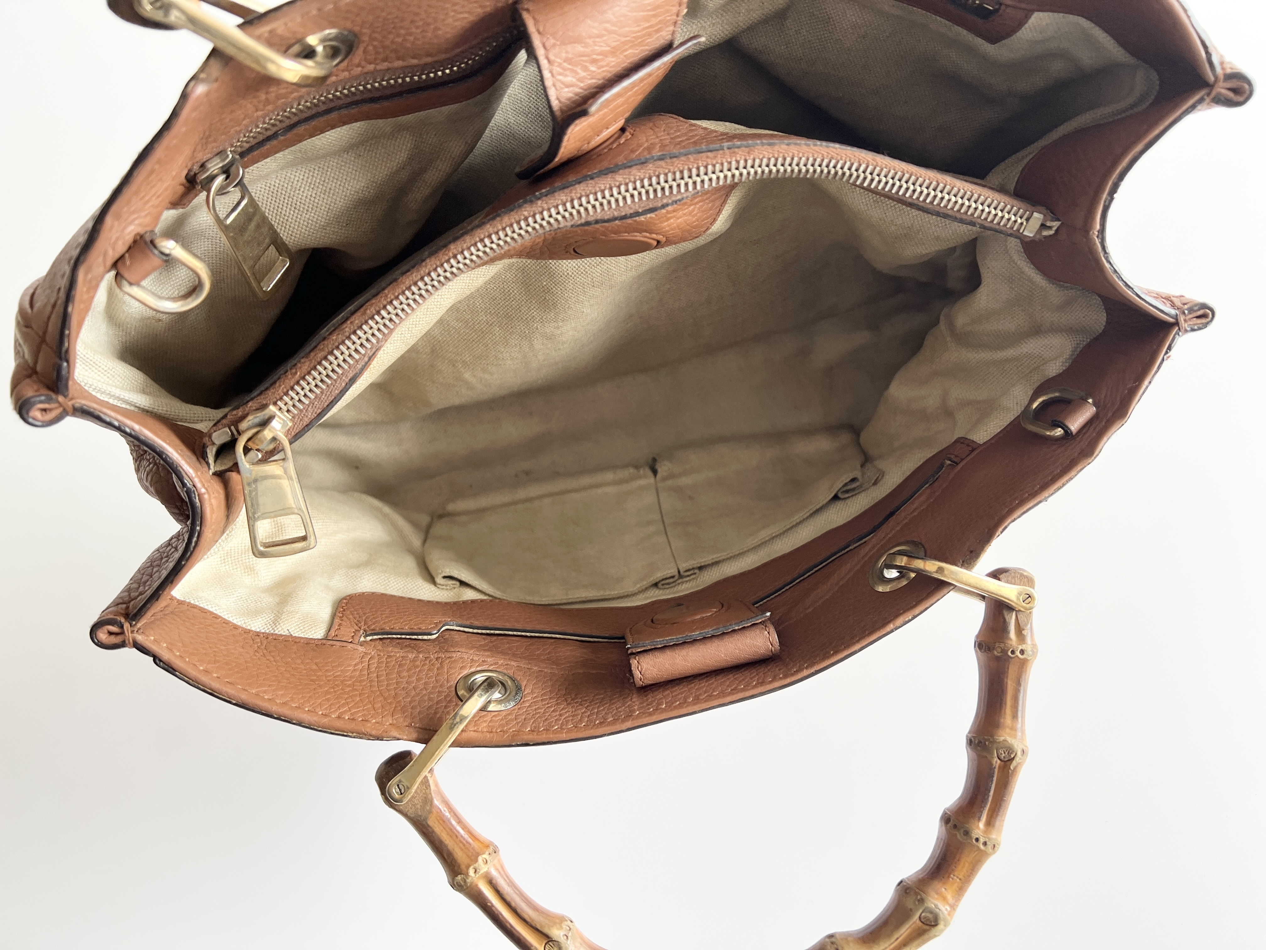 Shopper Bamboo Leather 2-way Tote Bag Shoulder Bag Handbag — view 11