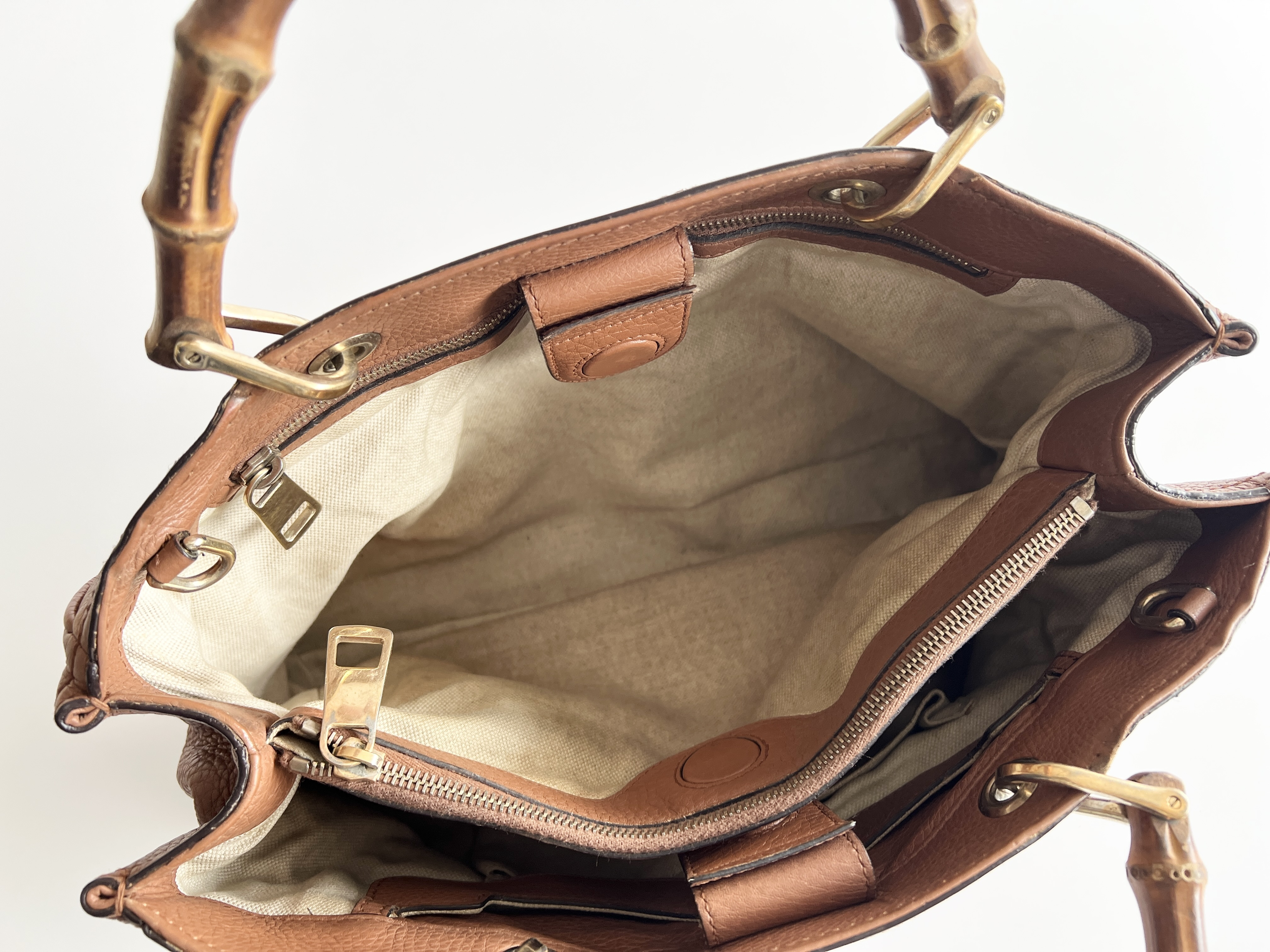 Shopper Bamboo Leather 2-way Tote Bag Shoulder Bag Handbag — view 6