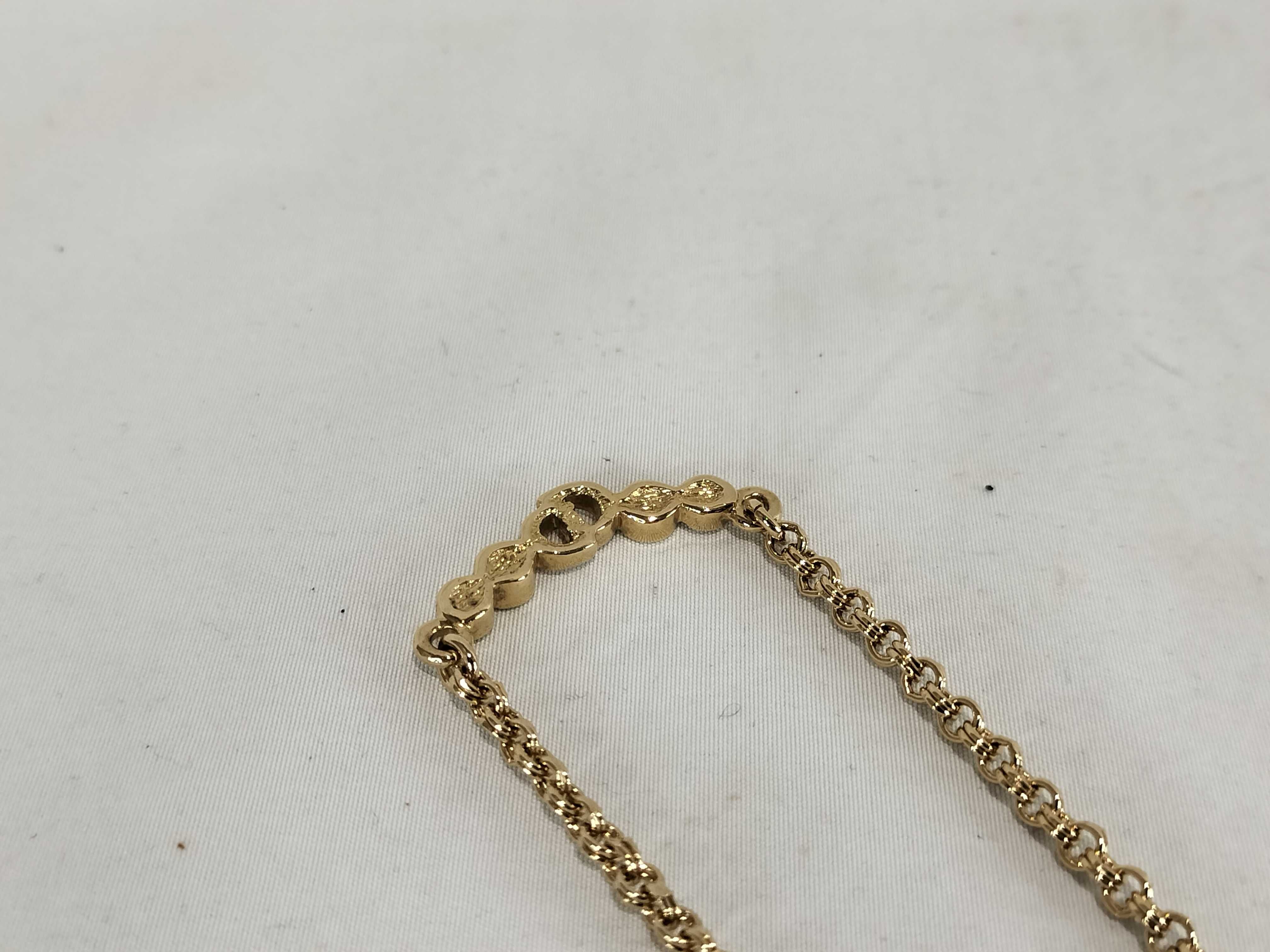 necklace with CD logo, rhinestones, GP gold color, with box. — view 5